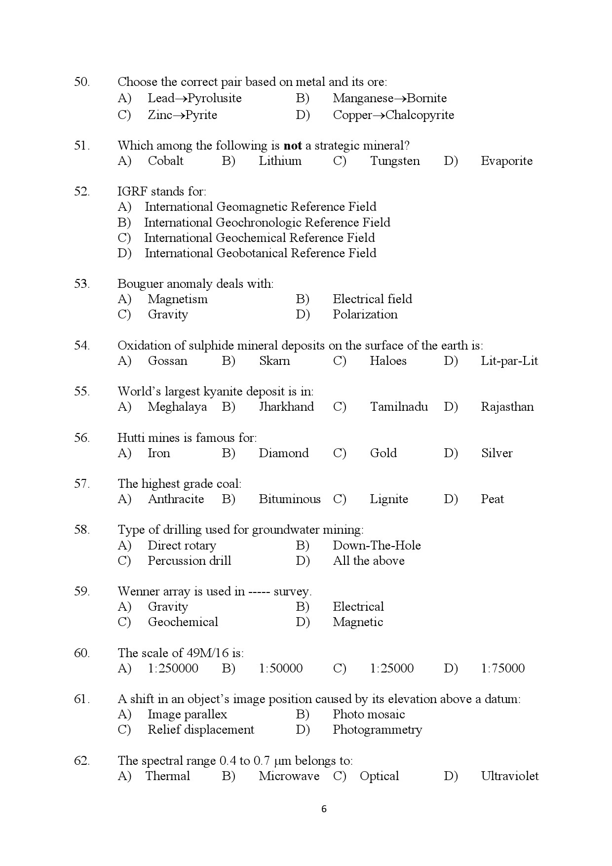 Kerala SET Geology Exam Question Paper January 2024 6