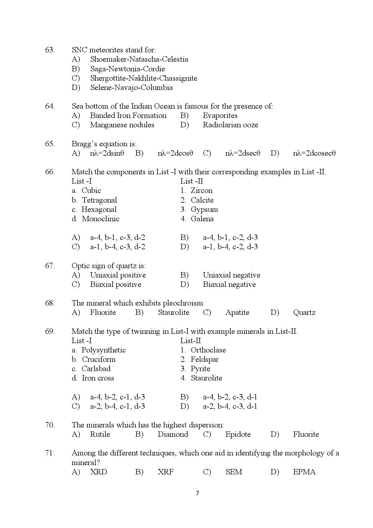 Kerala SET Geology Exam Question Paper January 2024 7