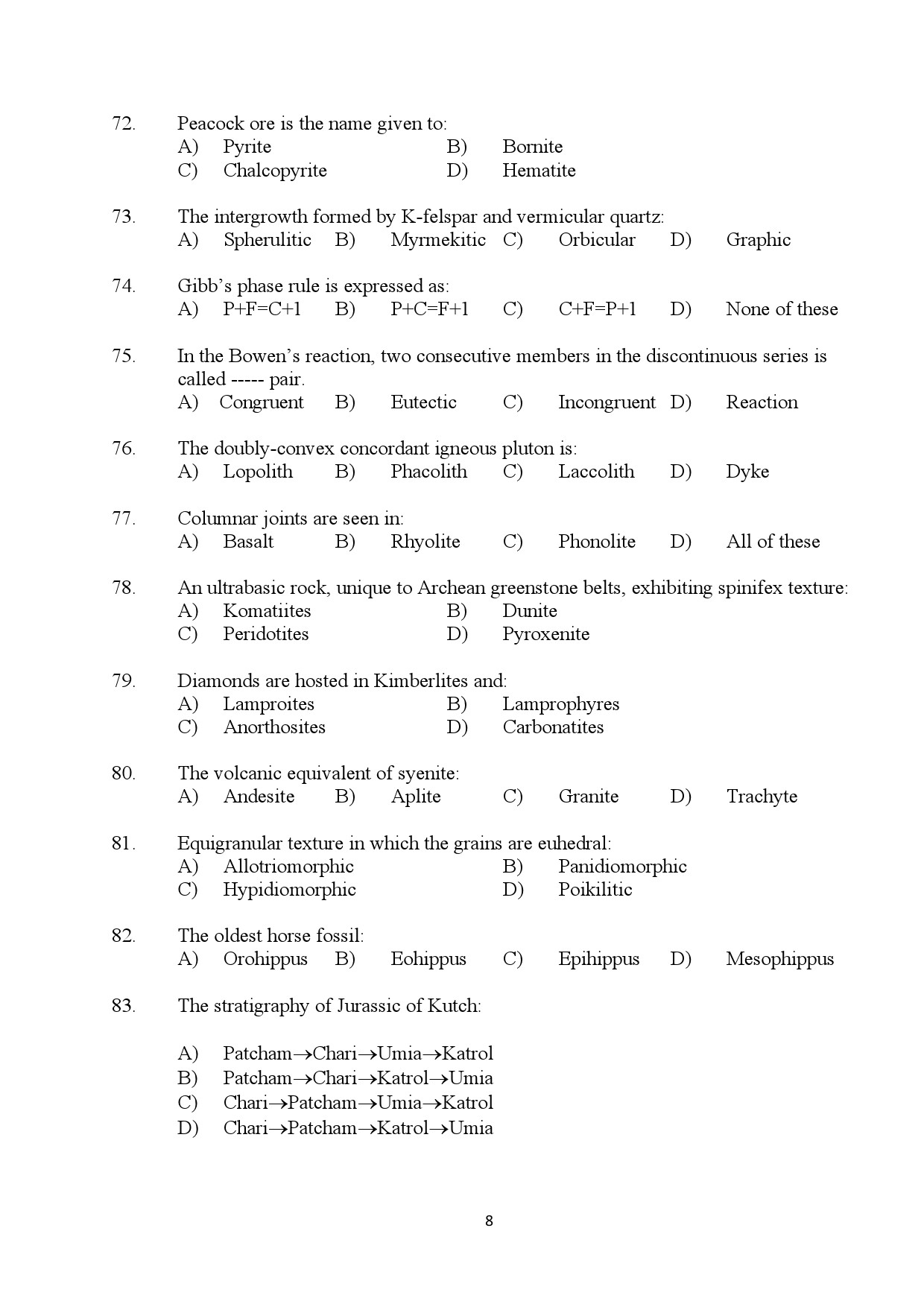 Kerala SET Geology Exam Question Paper January 2024 8