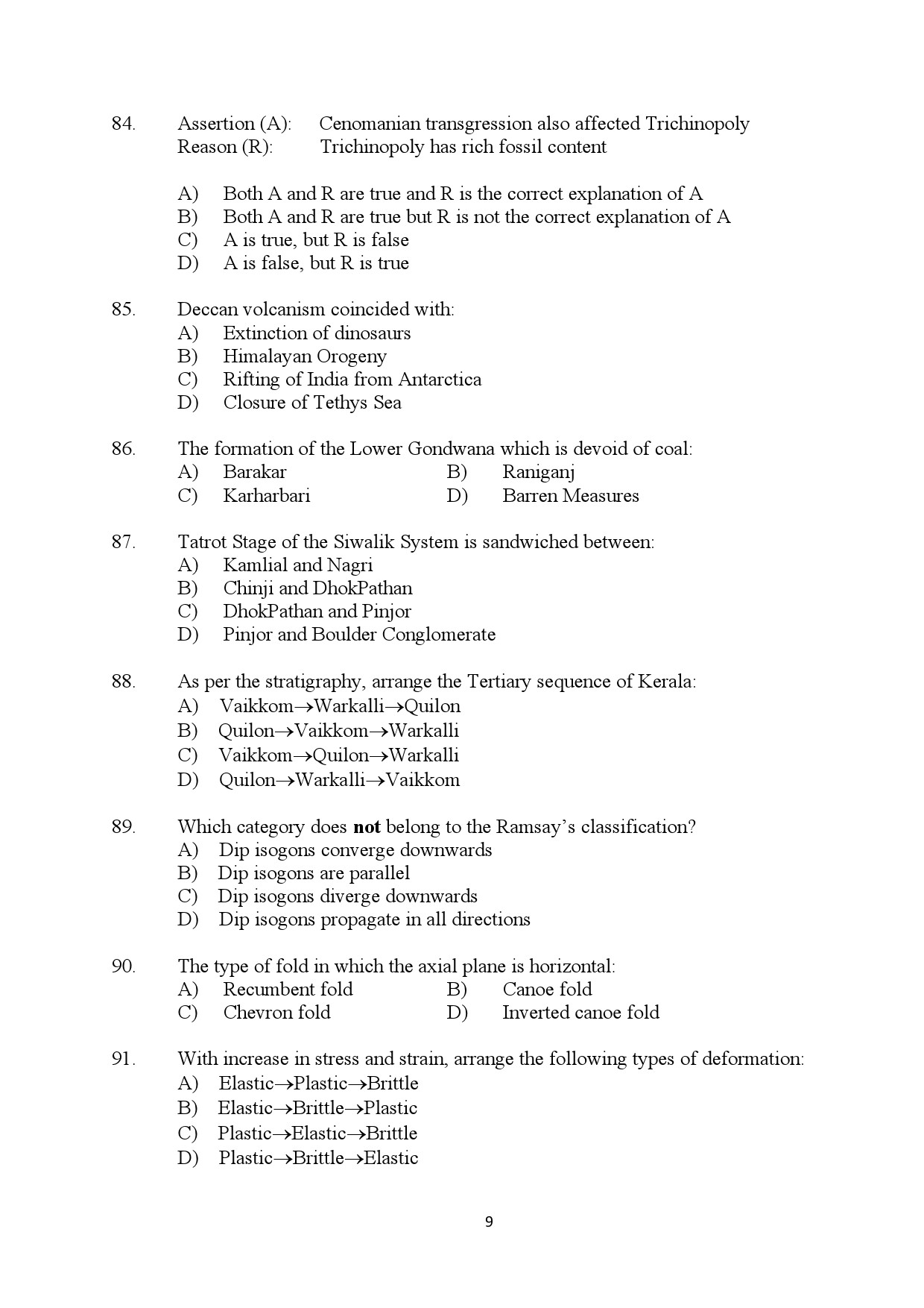 Kerala SET Geology Exam Question Paper January 2024 9