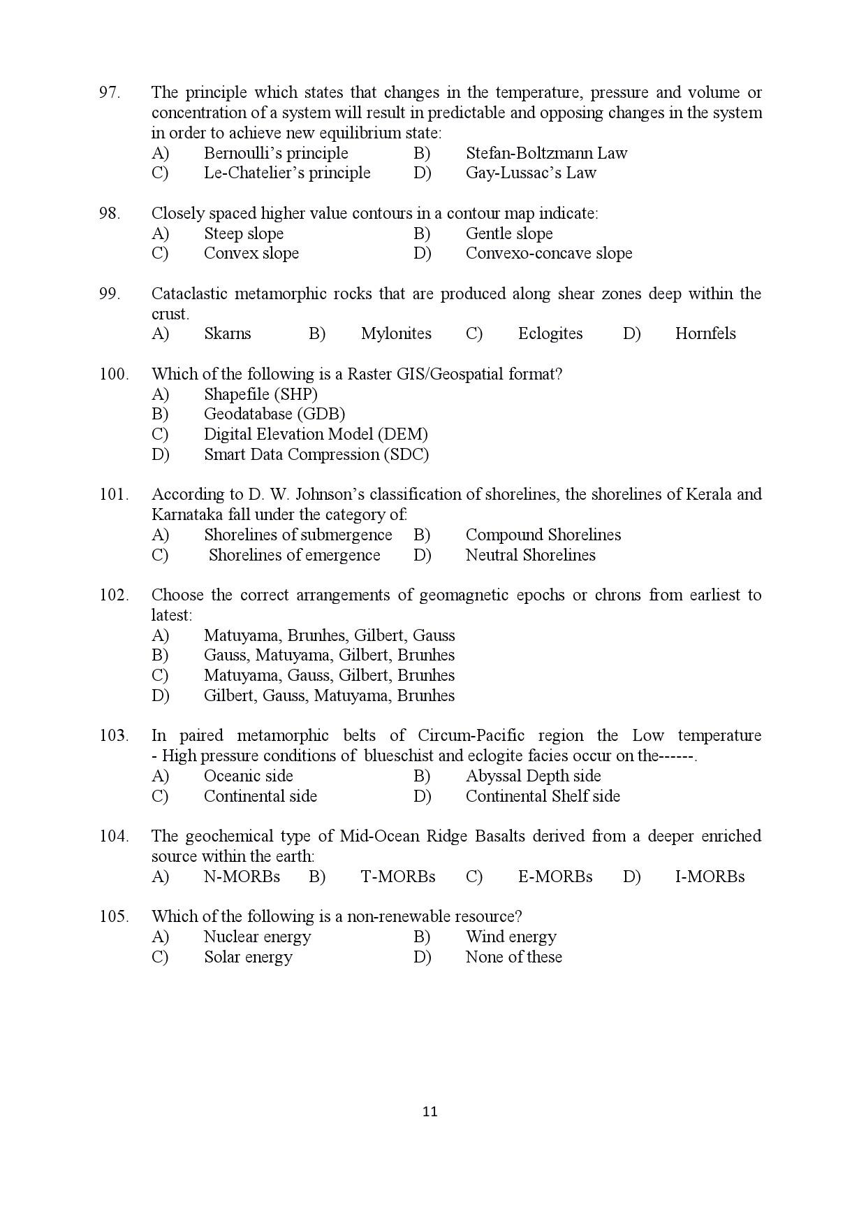 Kerala SET Geology Exam Question Paper July 2019 11