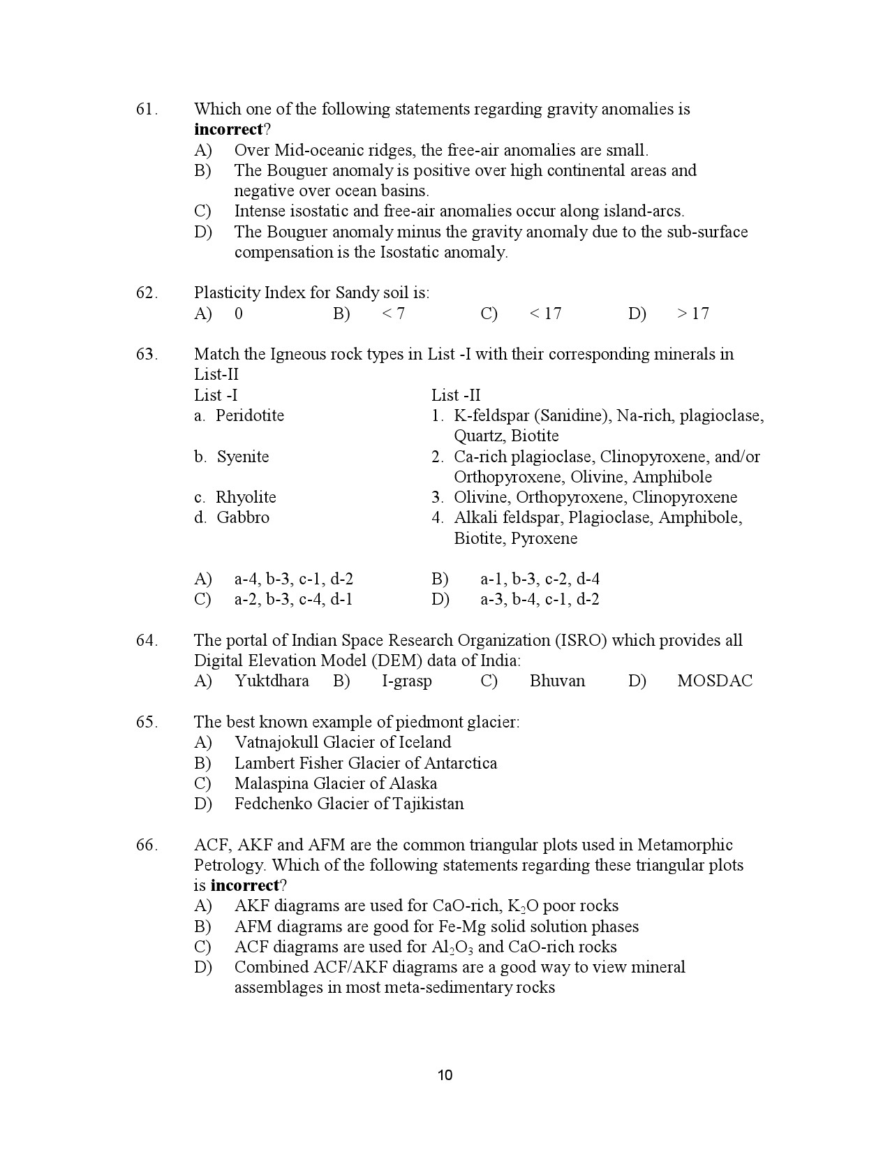 Kerala SET Geology Exam Question Paper July 2023 10