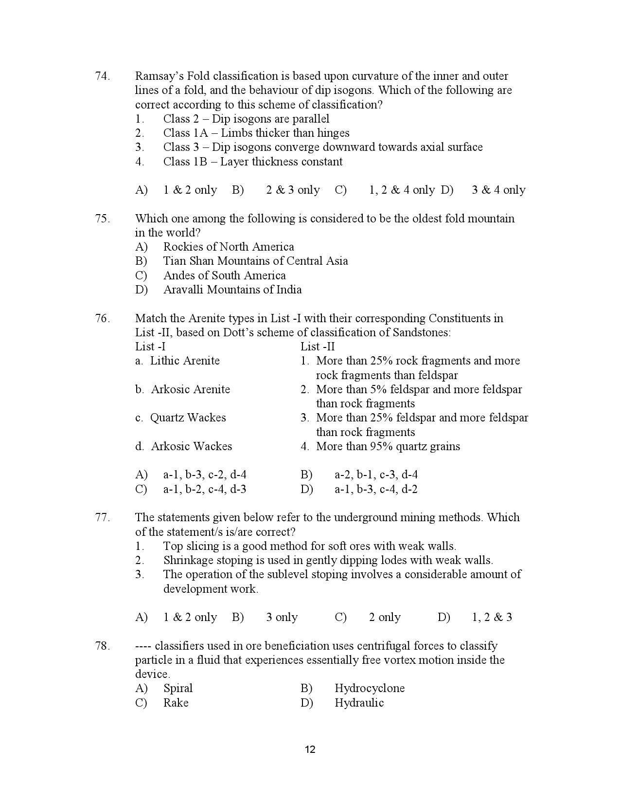 Kerala SET Geology Exam Question Paper July 2023 12