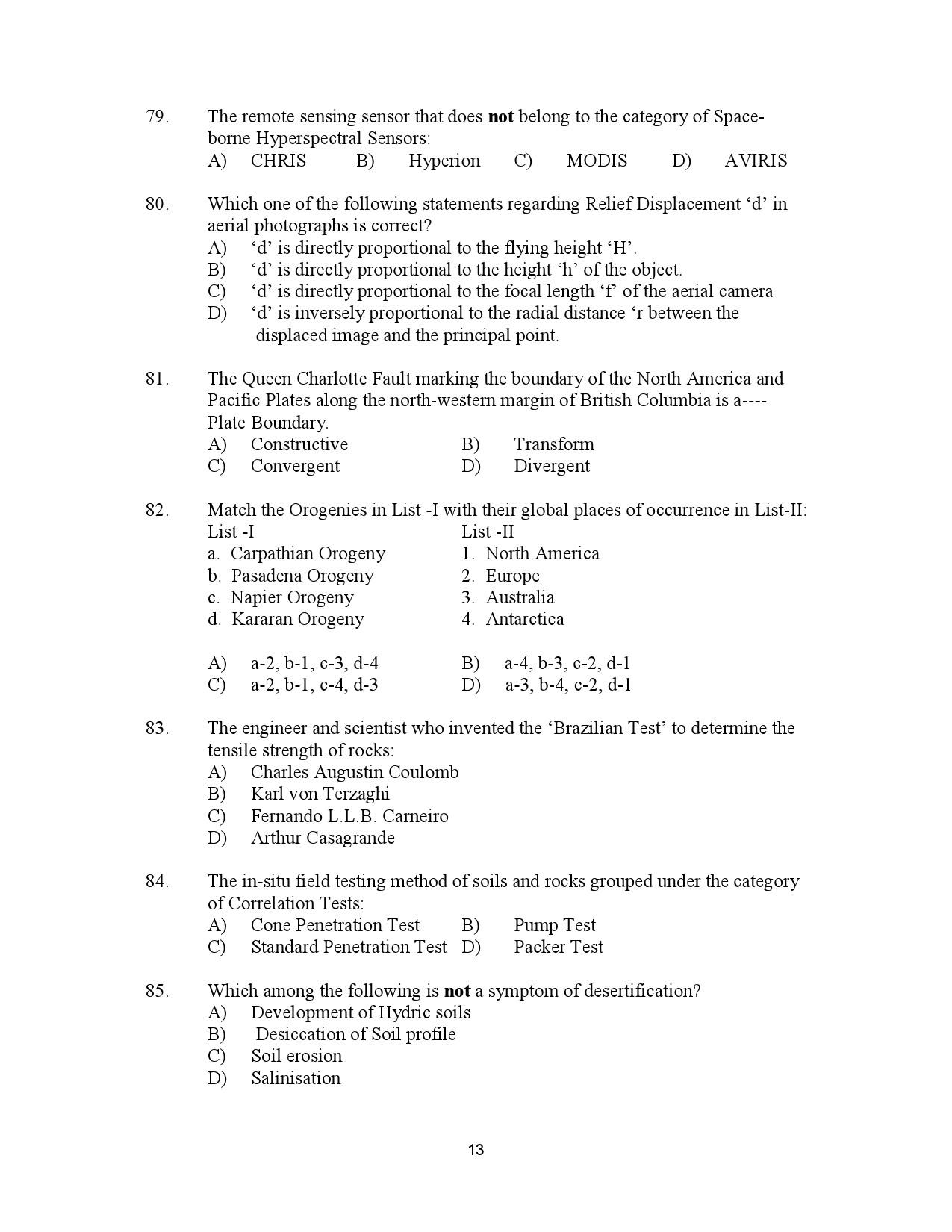 Kerala SET Geology Exam Question Paper July 2023 13