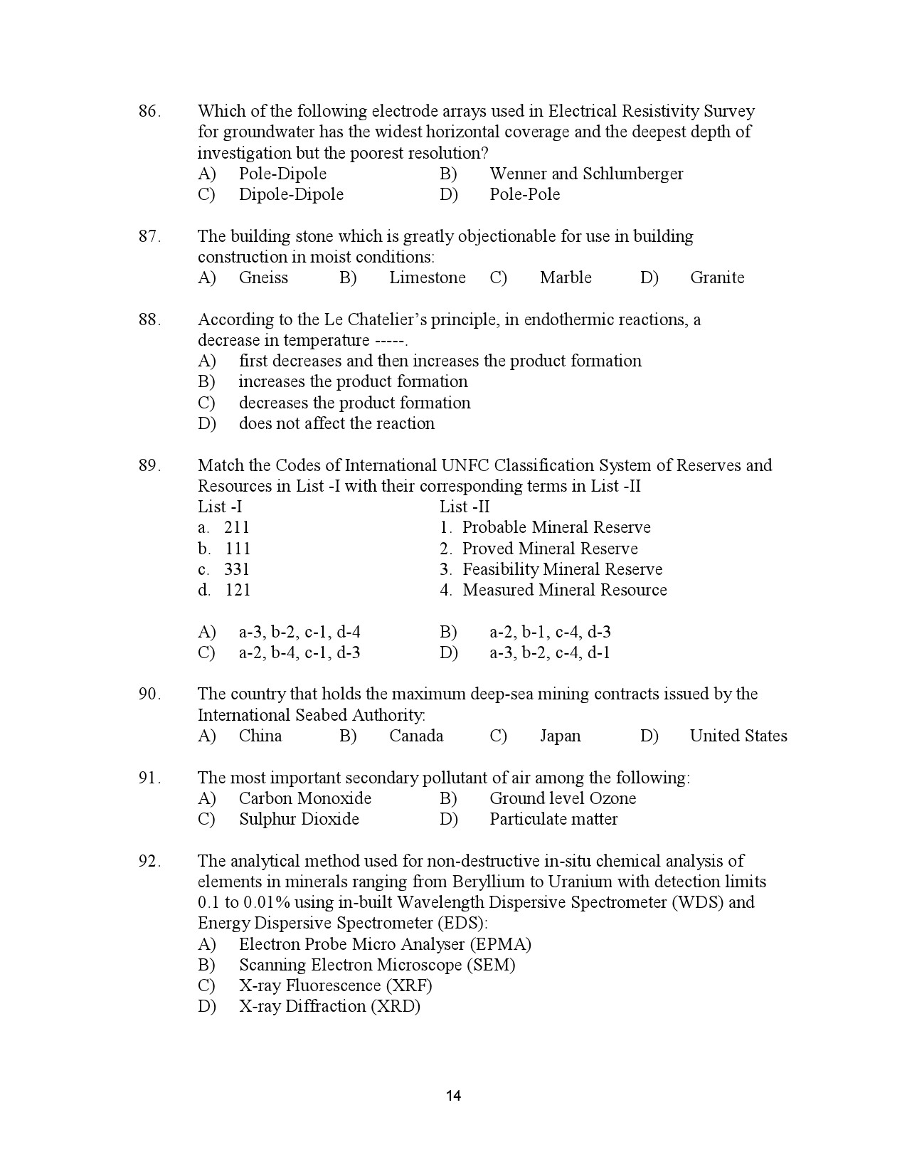 Kerala SET Geology Exam Question Paper July 2023 14