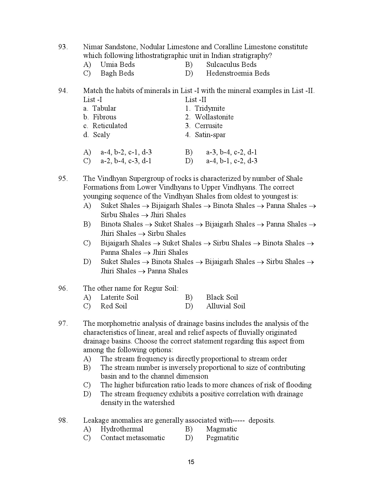 Kerala SET Geology Exam Question Paper July 2023 15