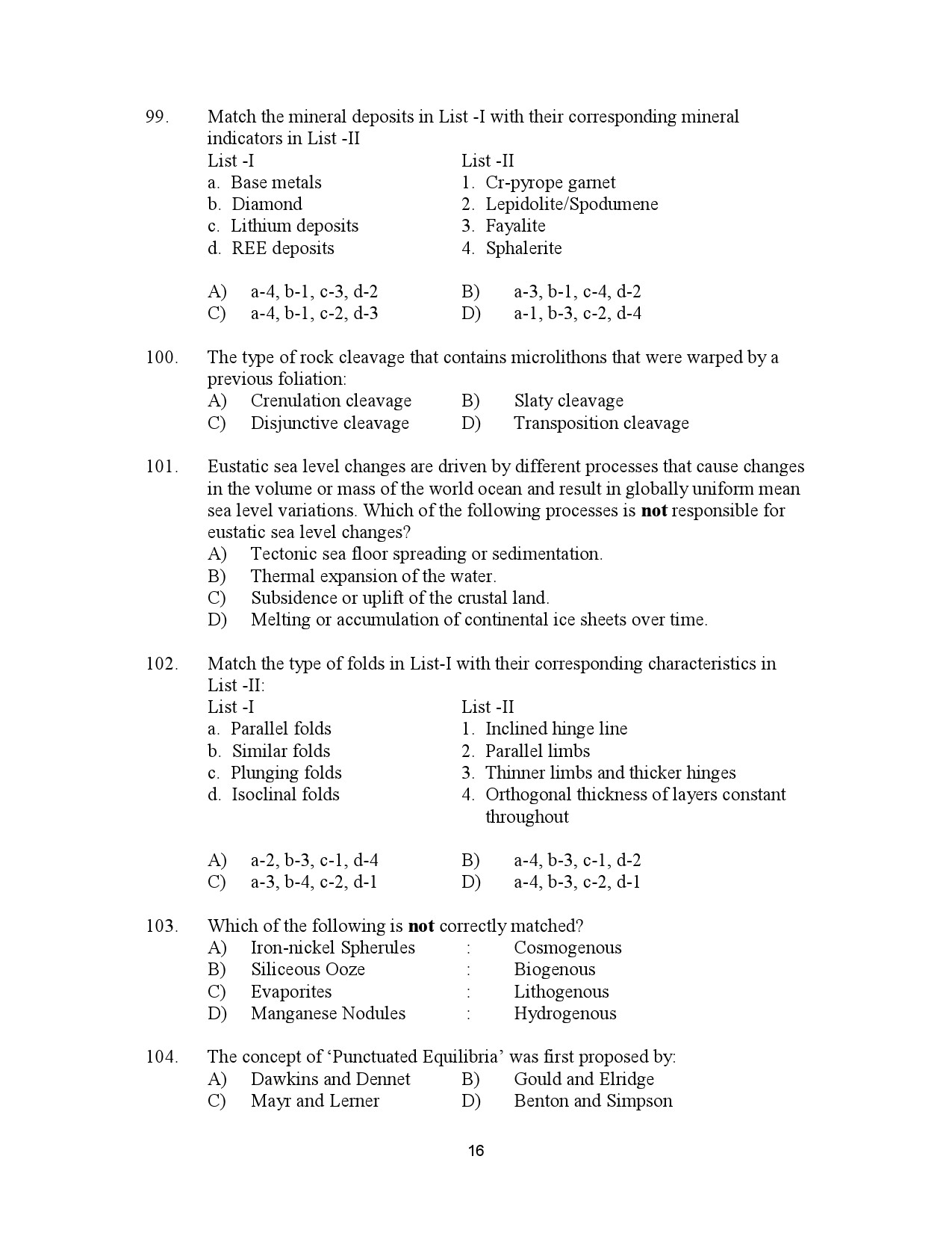 Kerala SET Geology Exam Question Paper July 2023 16