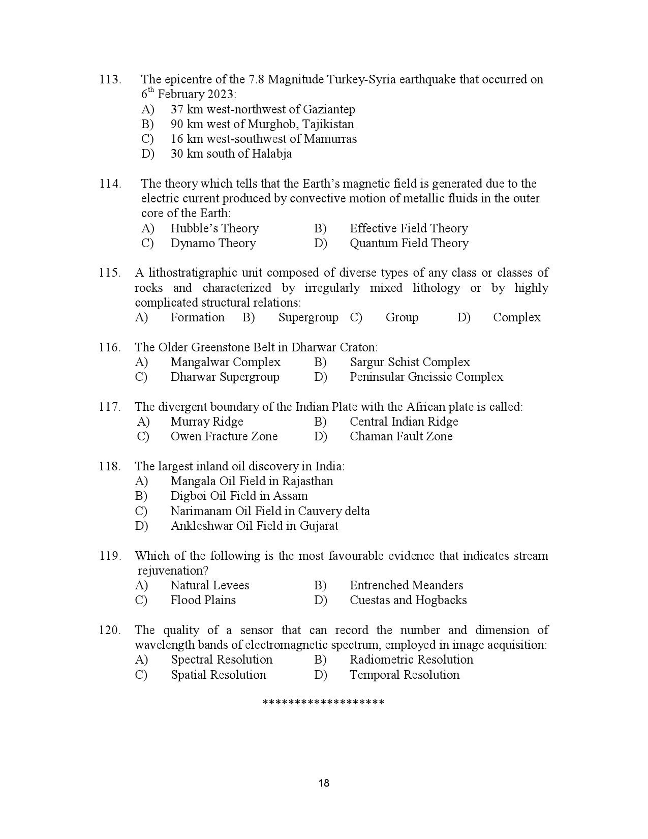 Kerala SET Geology Exam Question Paper July 2023 18