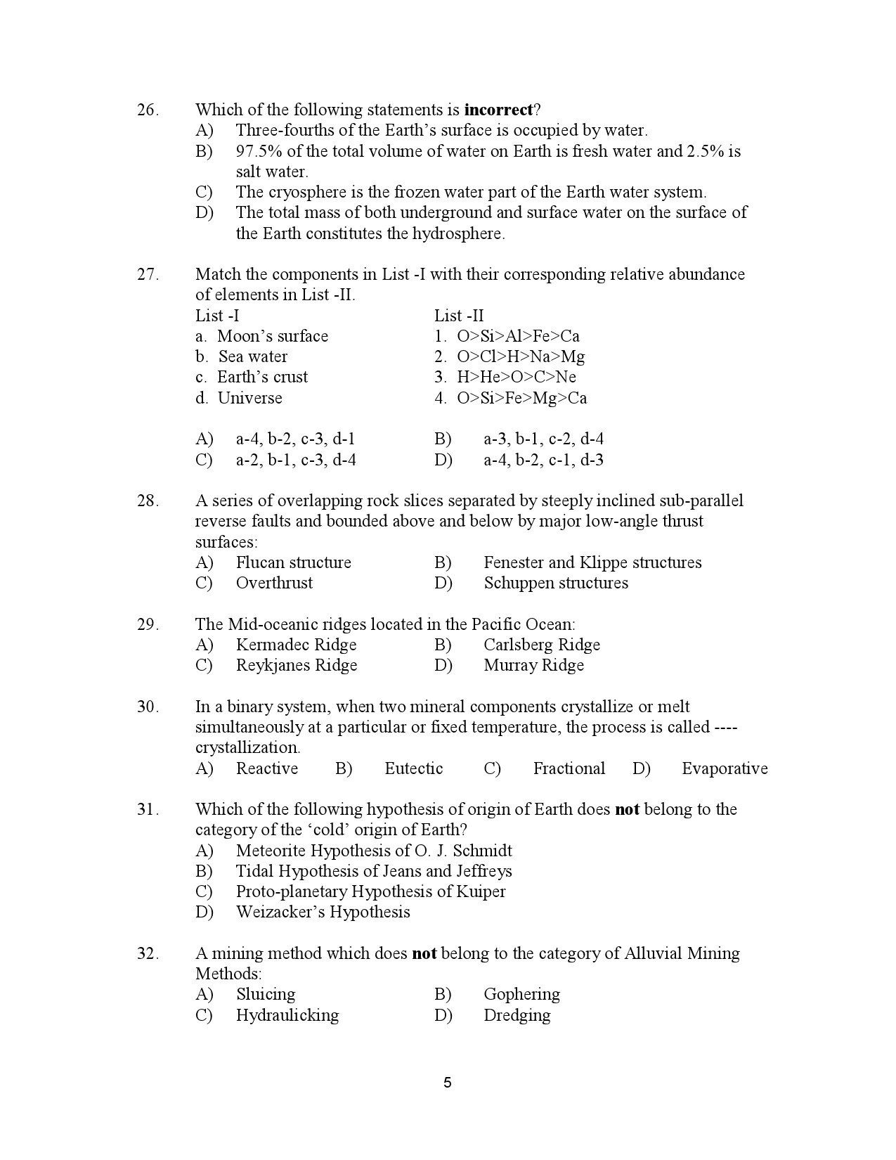 Kerala SET Geology Exam Question Paper July 2023 5