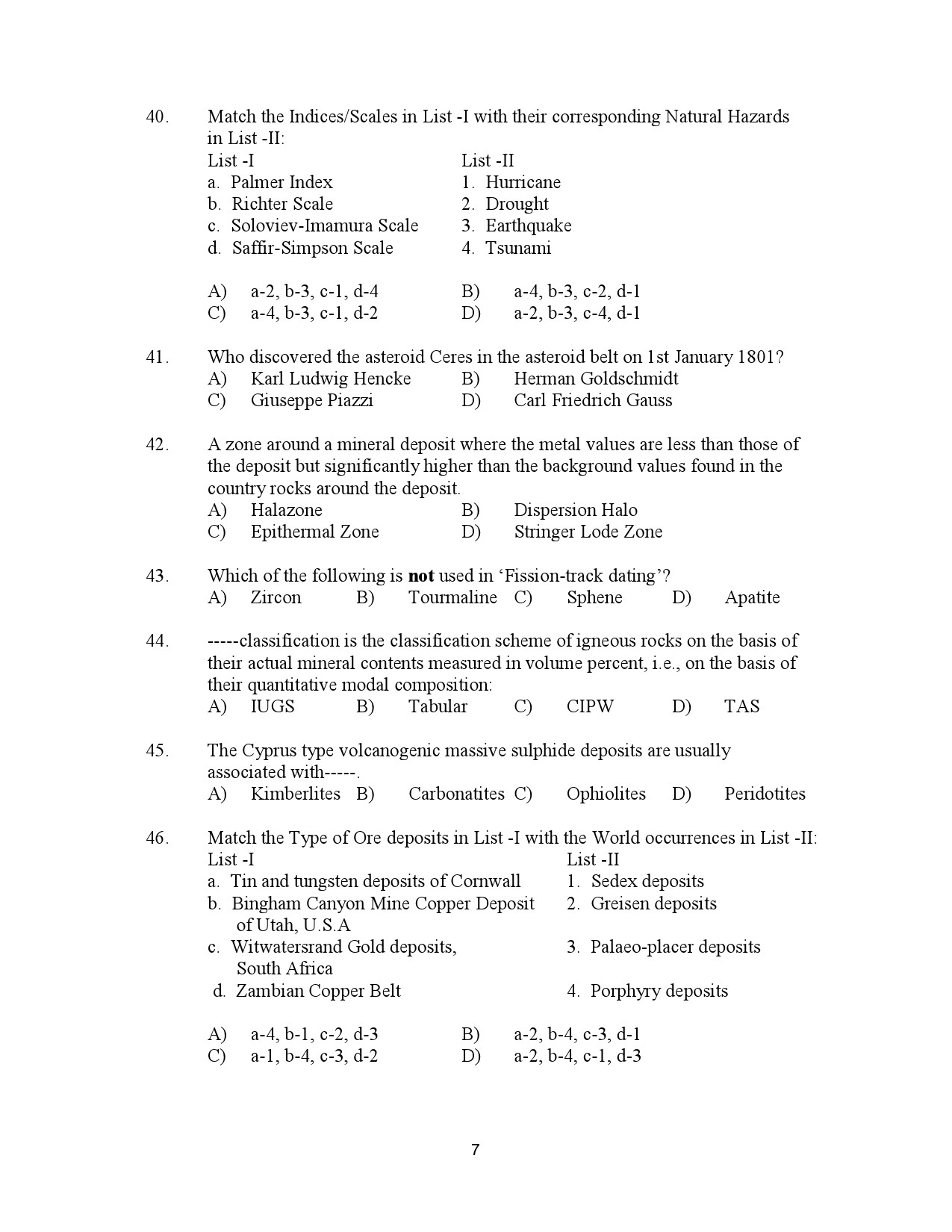 Kerala SET Geology Exam Question Paper July 2023 7