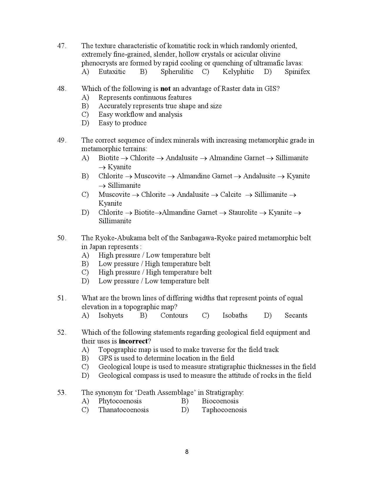 Kerala SET Geology Exam Question Paper July 2023 8