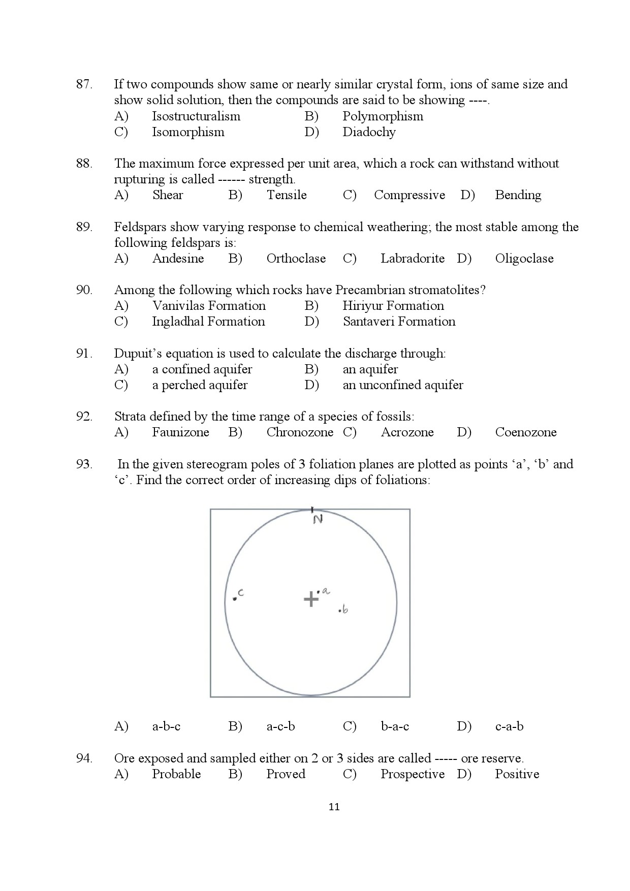 Kerala SET Geology Exam Question Paper July 2024 11