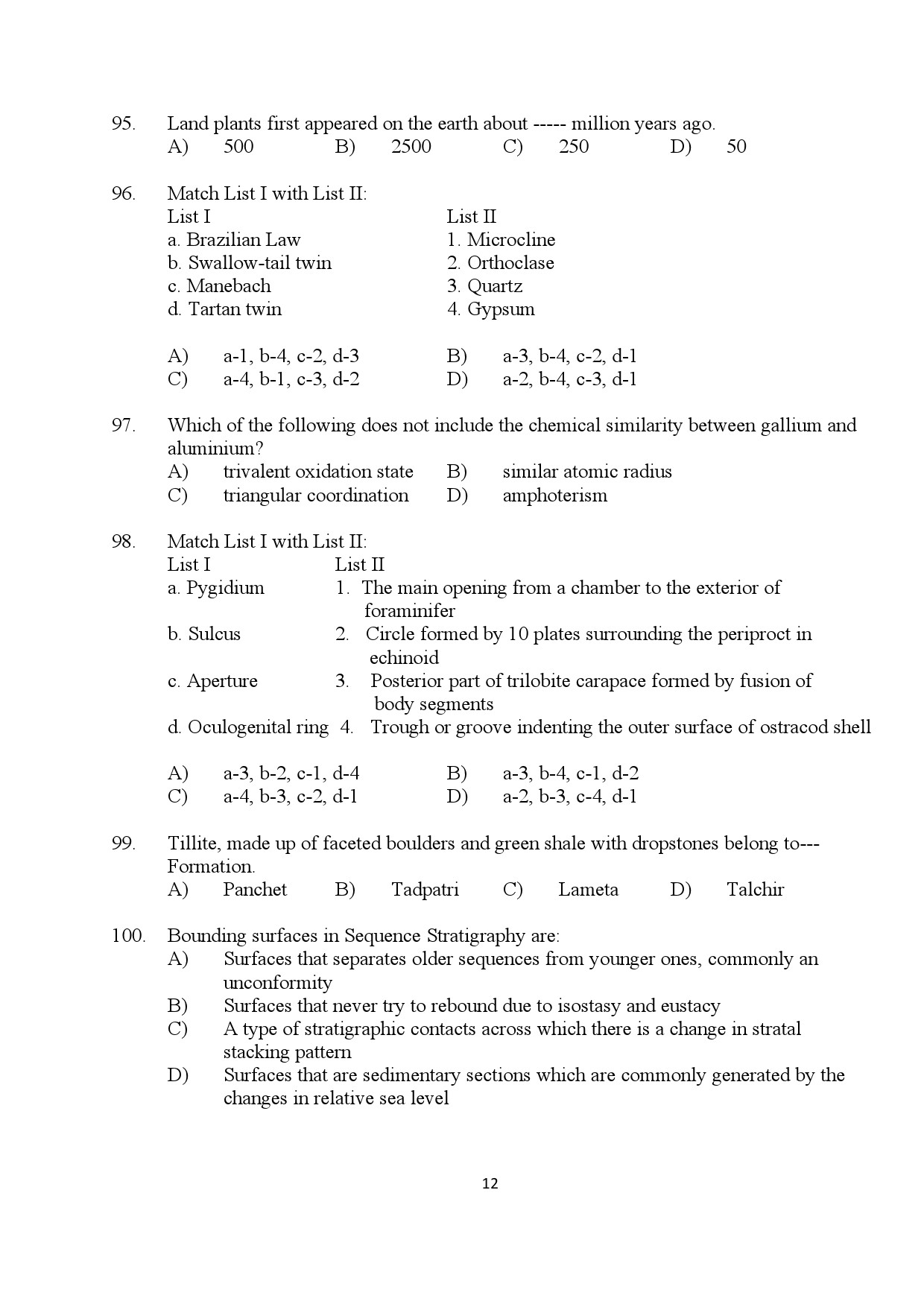 Kerala SET Geology Exam Question Paper July 2024 12