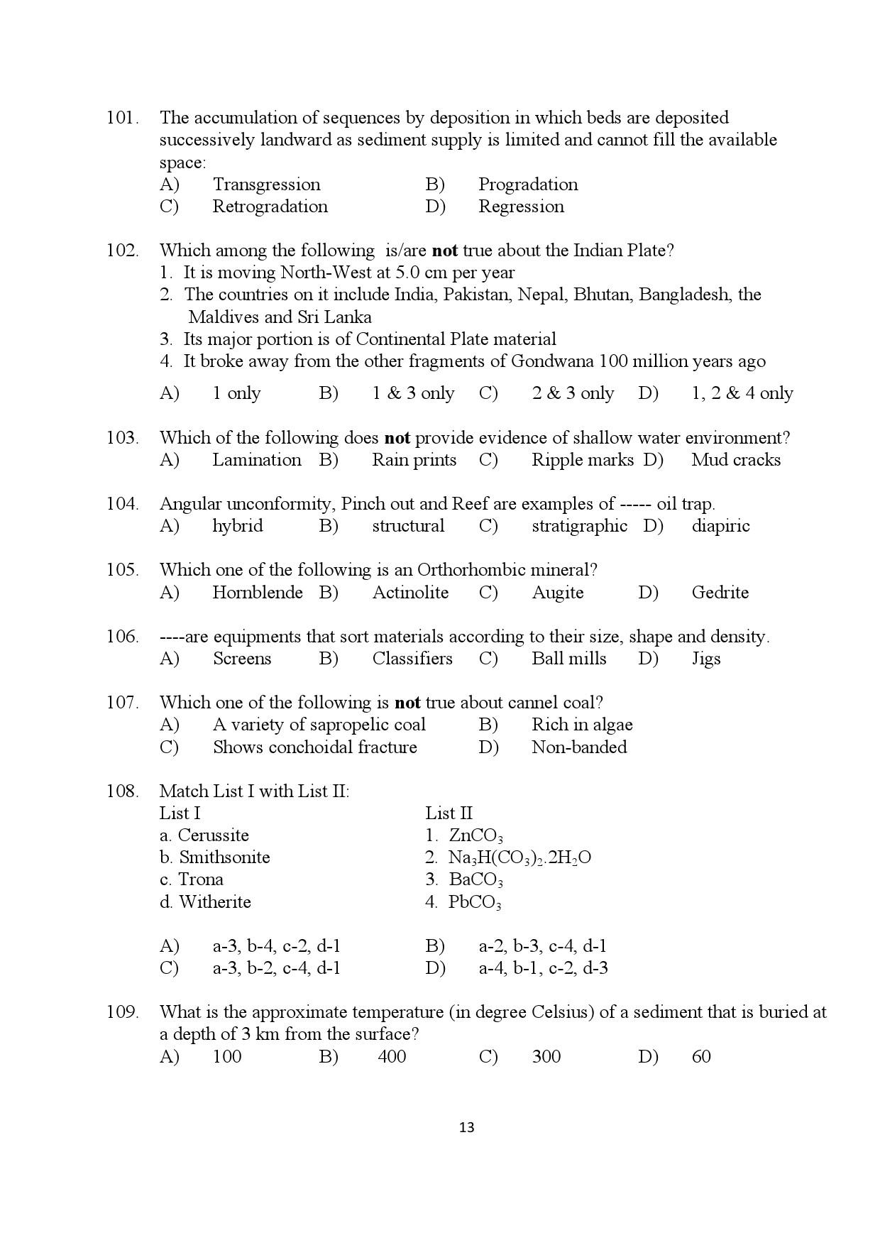 Kerala SET Geology Exam Question Paper July 2024 13