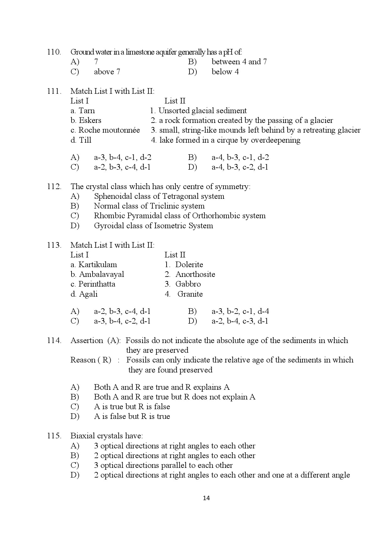 Kerala SET Geology Exam Question Paper July 2024 14