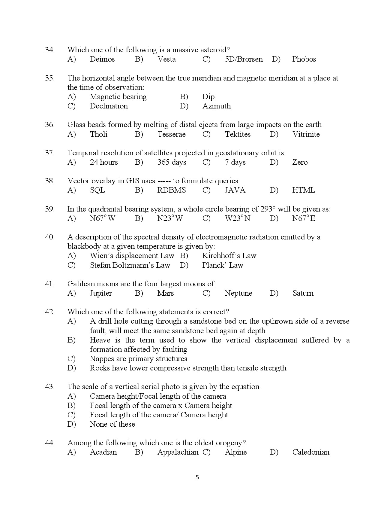 Kerala SET Geology Exam Question Paper July 2024 5