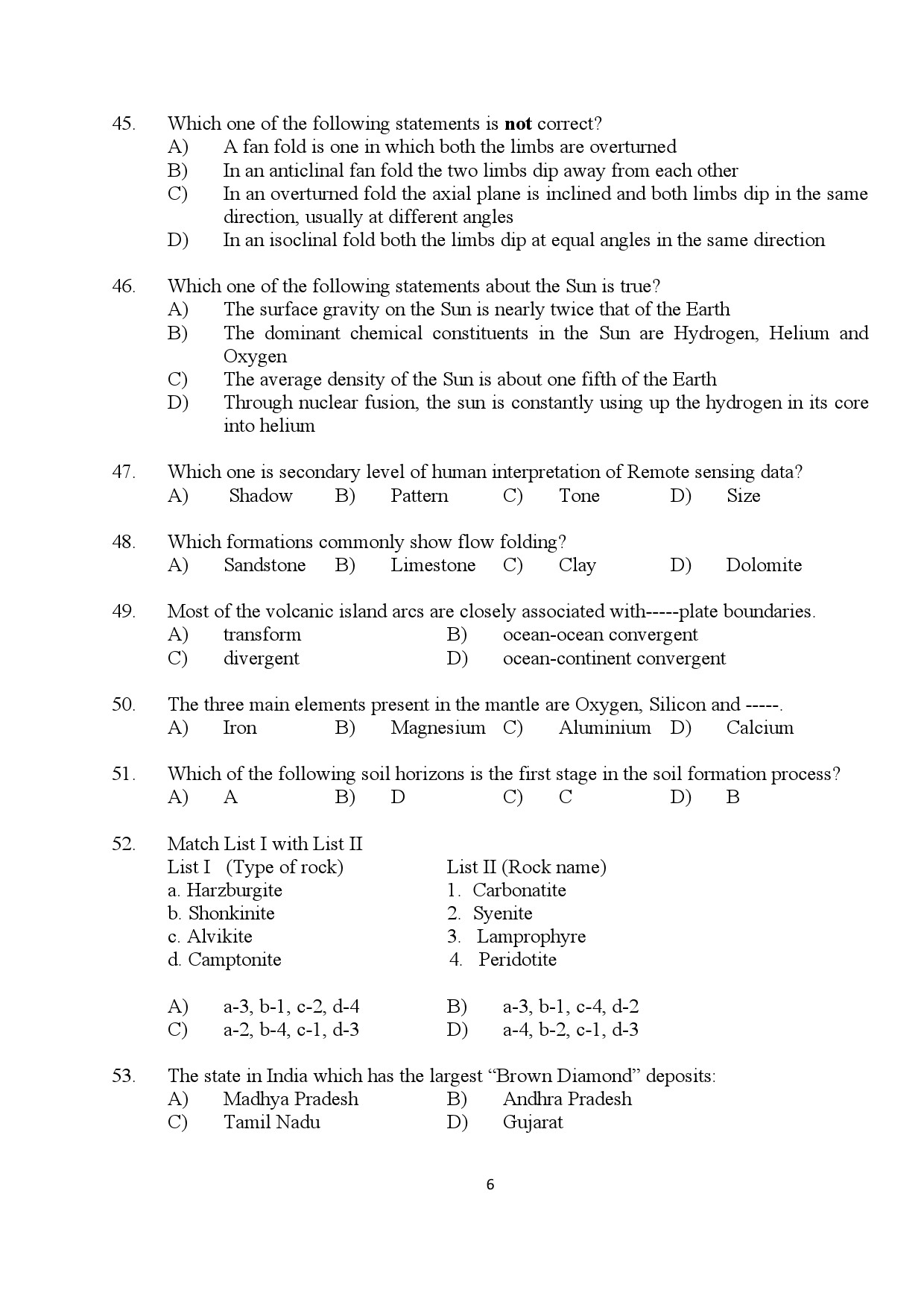 Kerala SET Geology Exam Question Paper July 2024 6