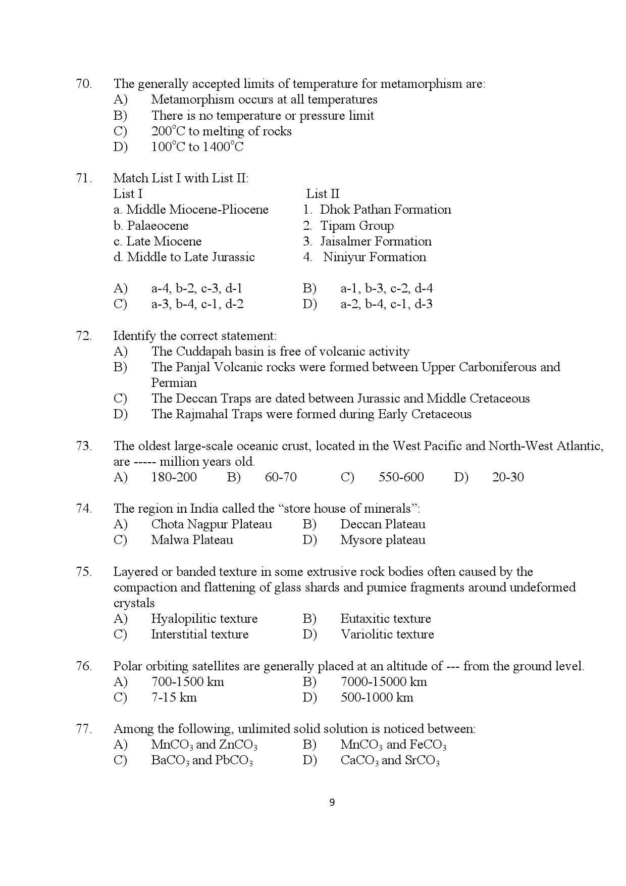 Kerala SET Geology Exam Question Paper July 2024 9