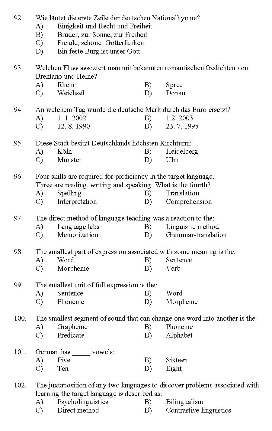 Kerala SET German Exam 2011 Question Code 91112 10