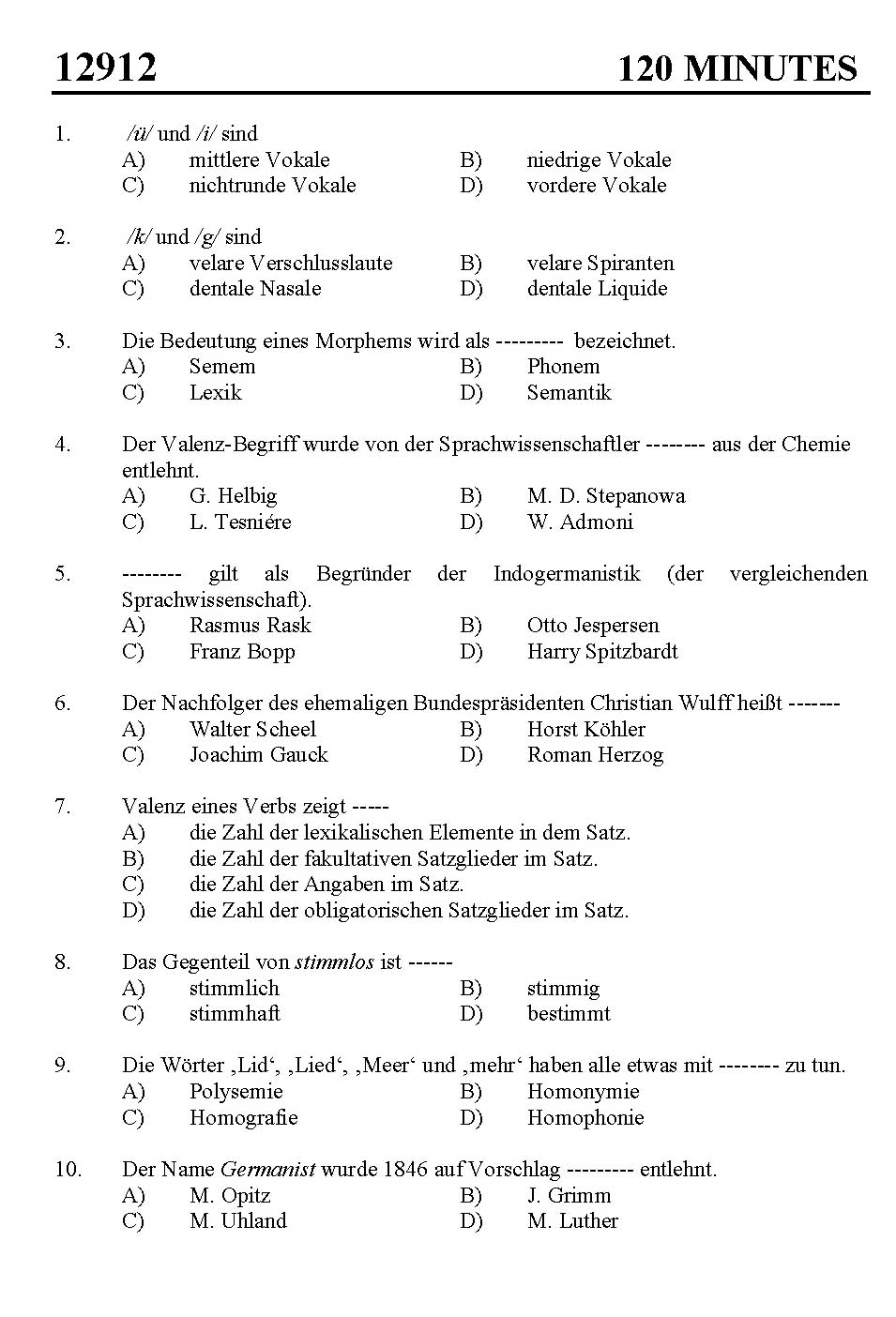 Kerala SET German Exam 2012 Question Code 12912 1