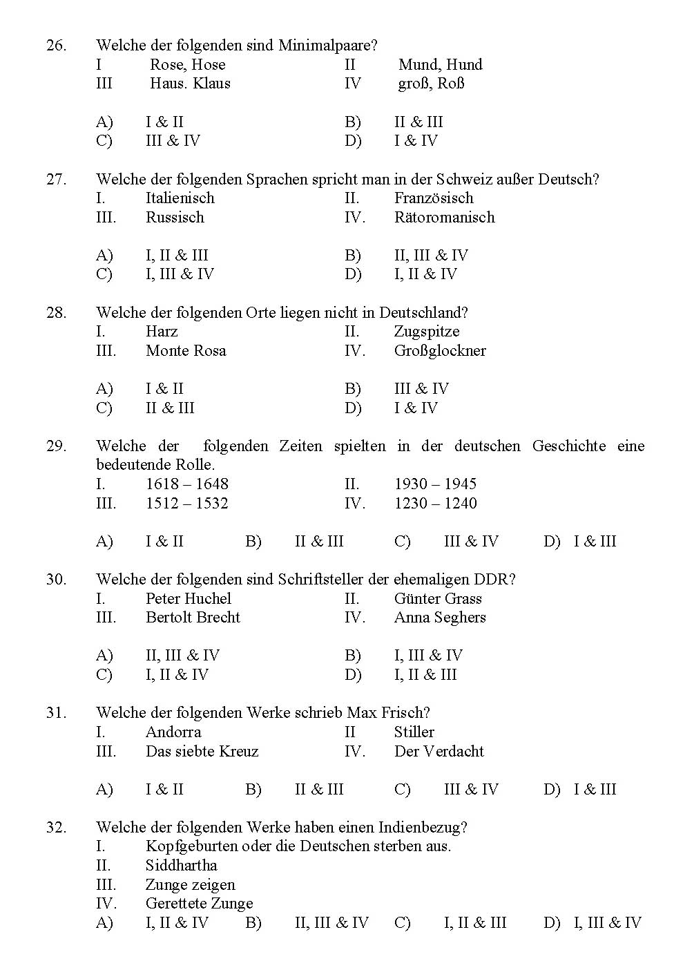 Kerala SET German Exam 2012 Question Code 12912 4