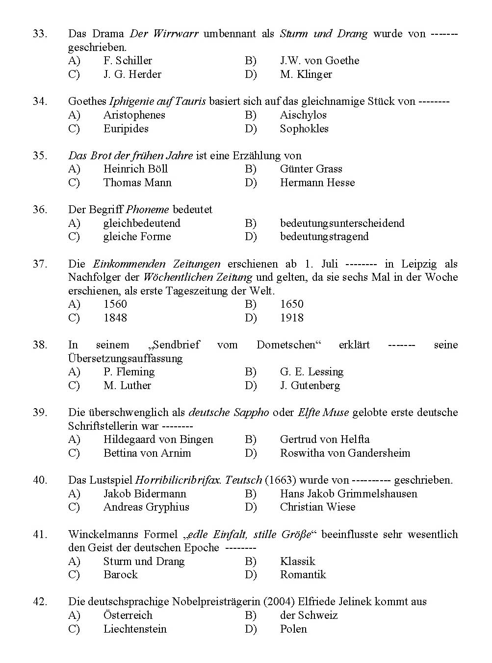 Kerala SET German Exam 2012 Question Code 12912 5