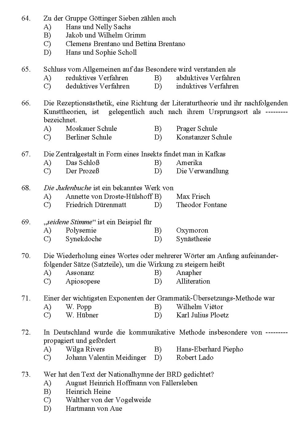 Kerala SET German Exam 2012 Question Code 12912 9