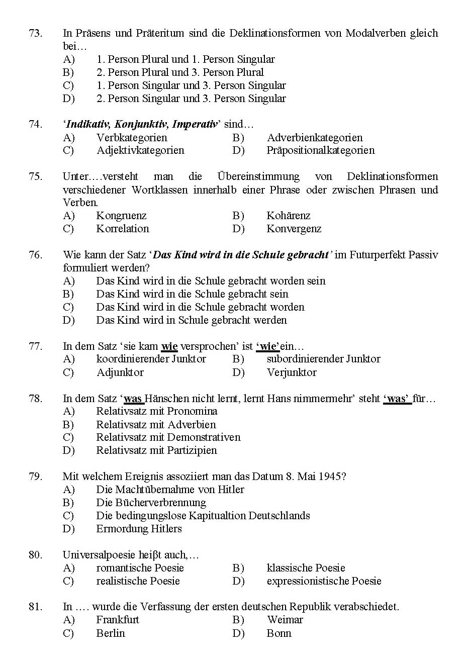 Kerala SET German Exam 2016 Question Code 16112 A 10