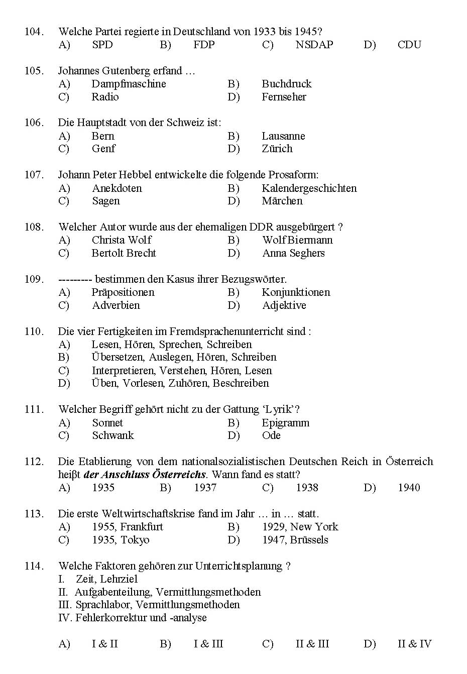 Kerala SET German Exam 2016 Question Code 16112 A 14