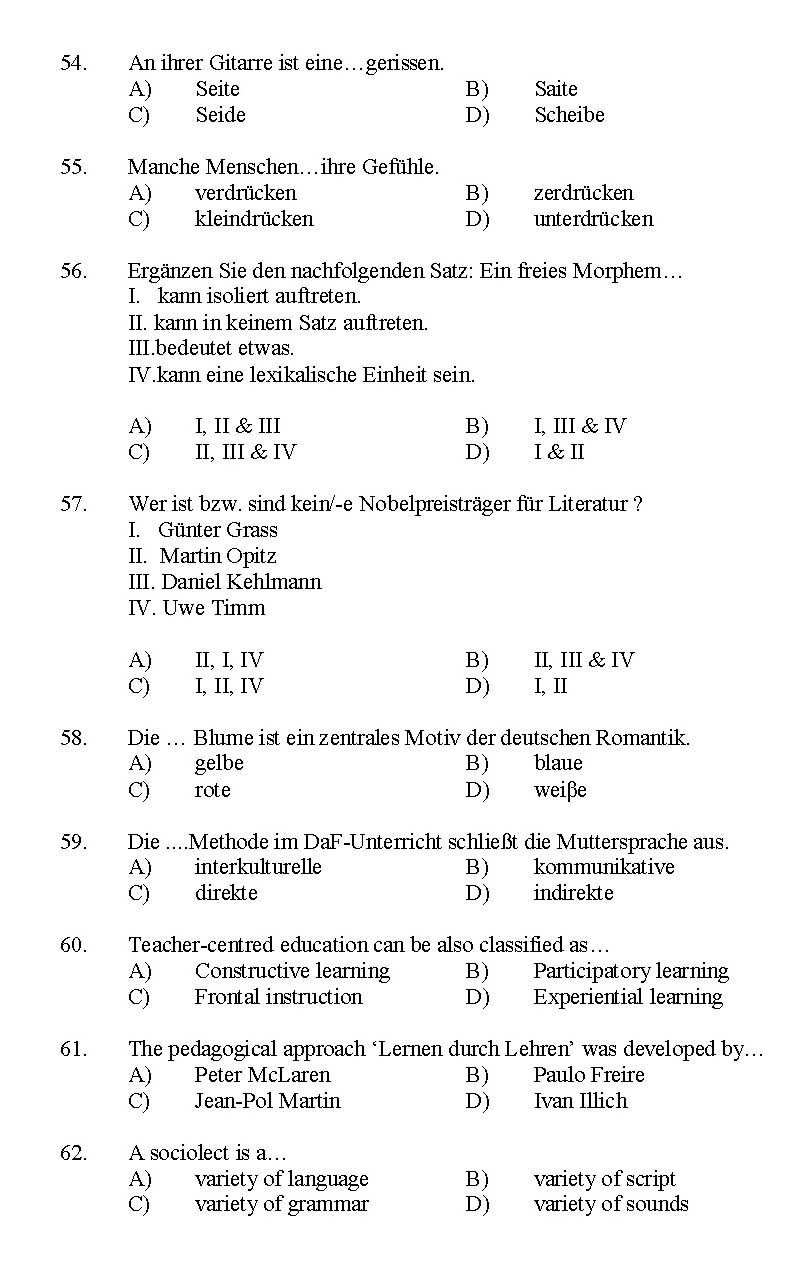 Kerala SET German Exam 2016 Question Code 16112 A 8