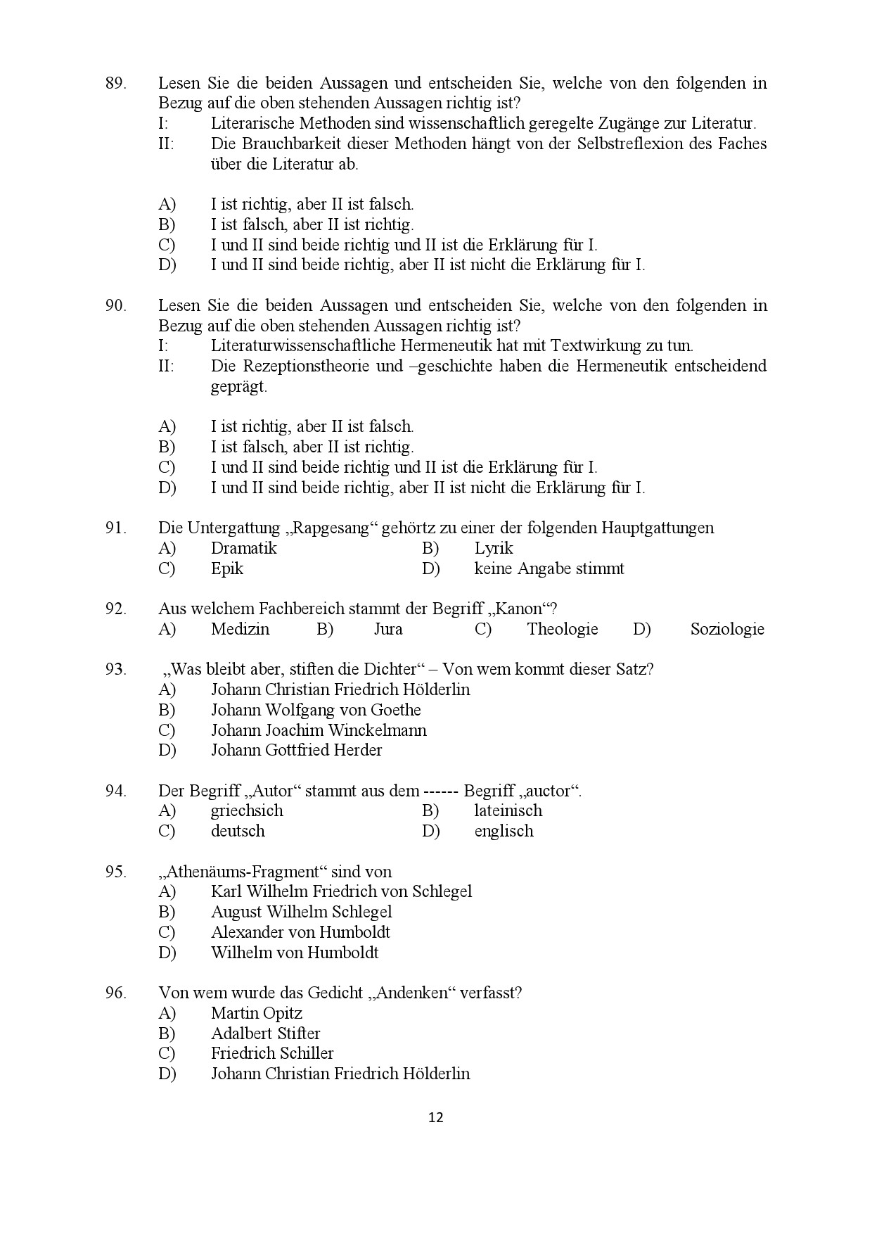 Kerala SET German Exam Question Paper January 2022 12