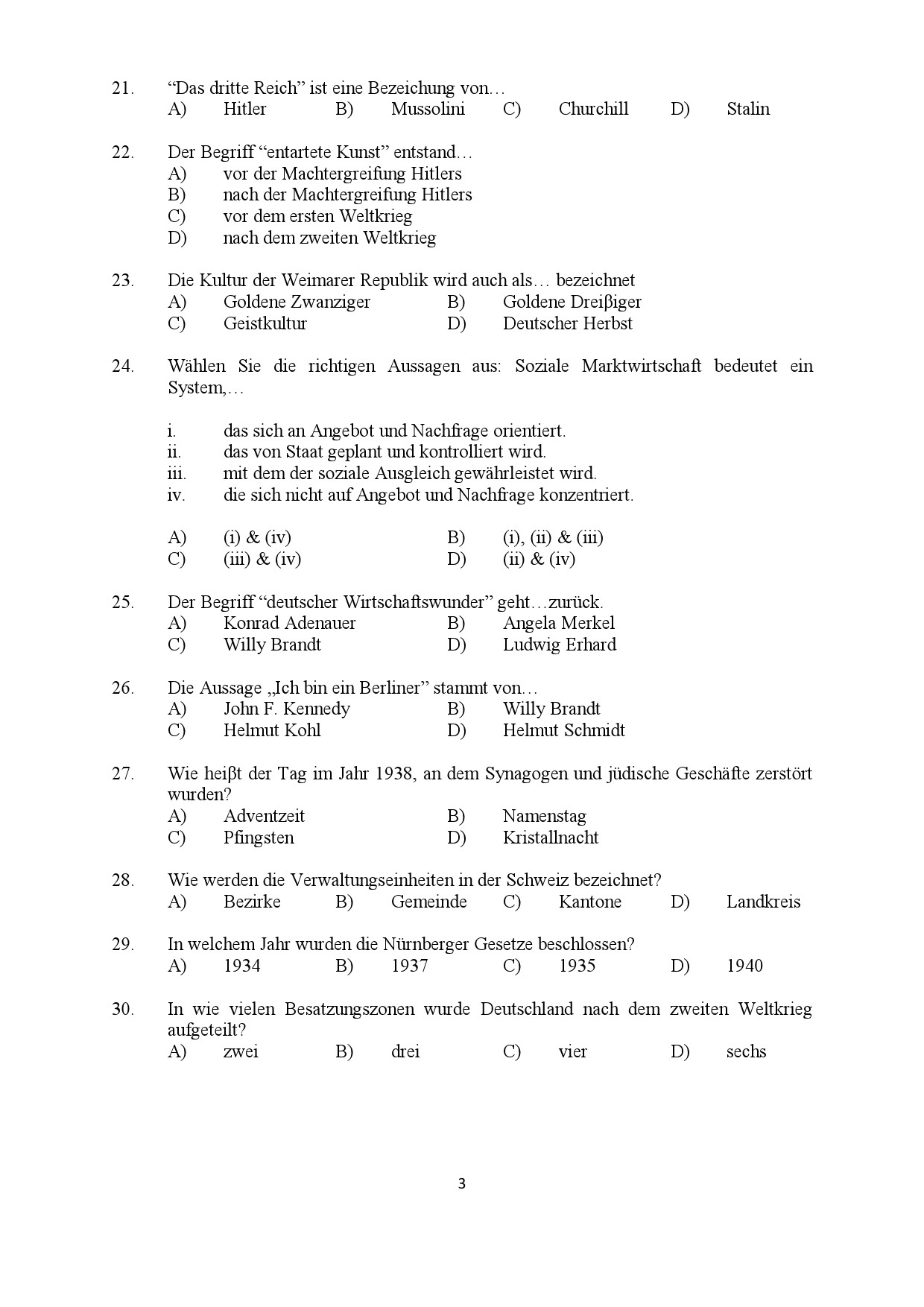 Kerala SET German Exam Question Paper January 2022 3