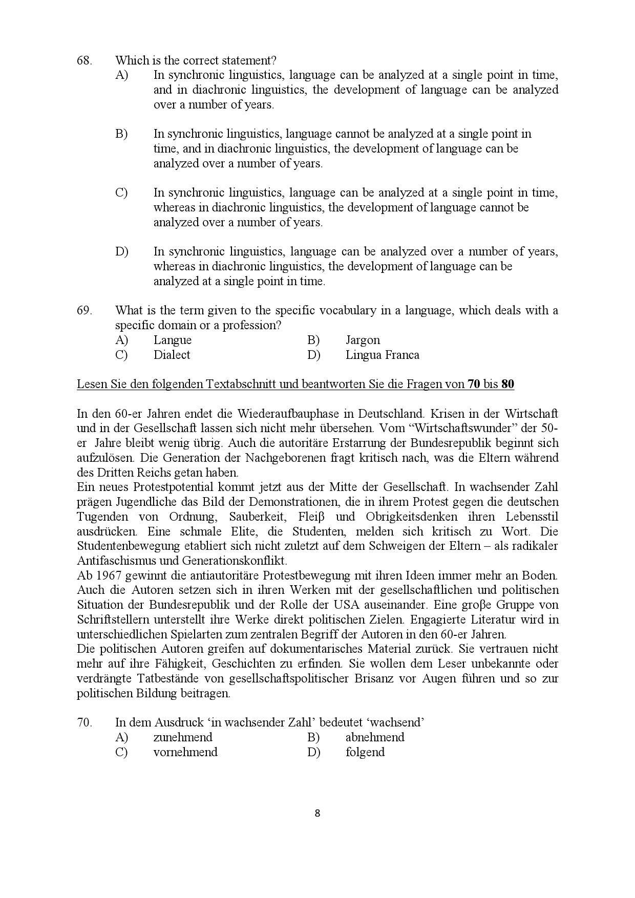 Kerala SET German Exam Question Paper January 2022 8