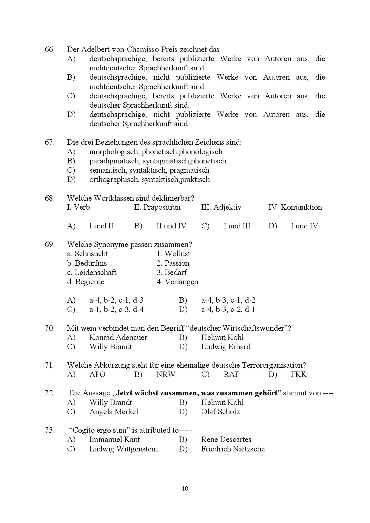 Kerala SET German Exam Question Paper January 2024 10