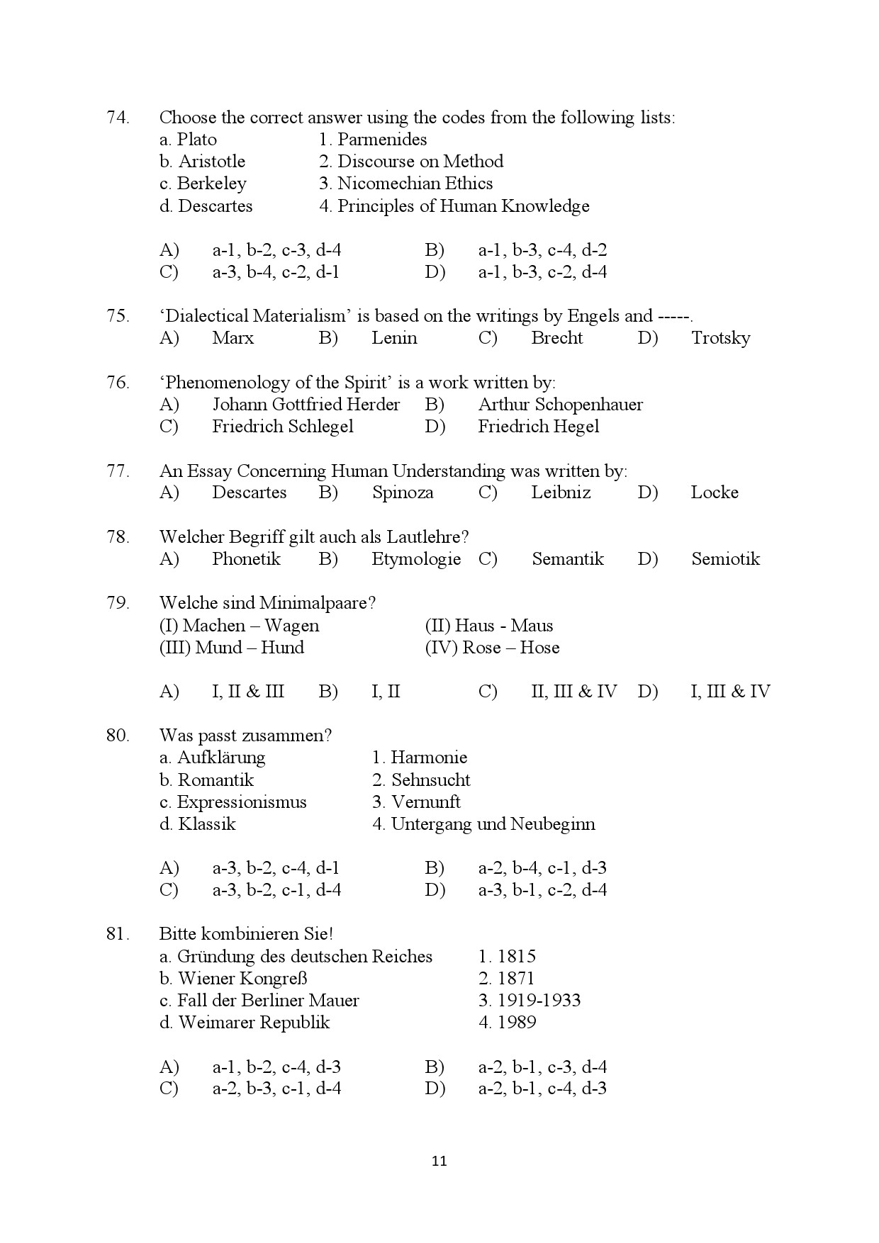 Kerala SET German Exam Question Paper January 2024 11