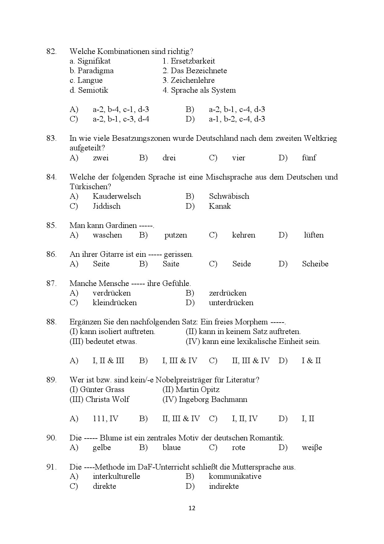 Kerala SET German Exam Question Paper January 2024 12