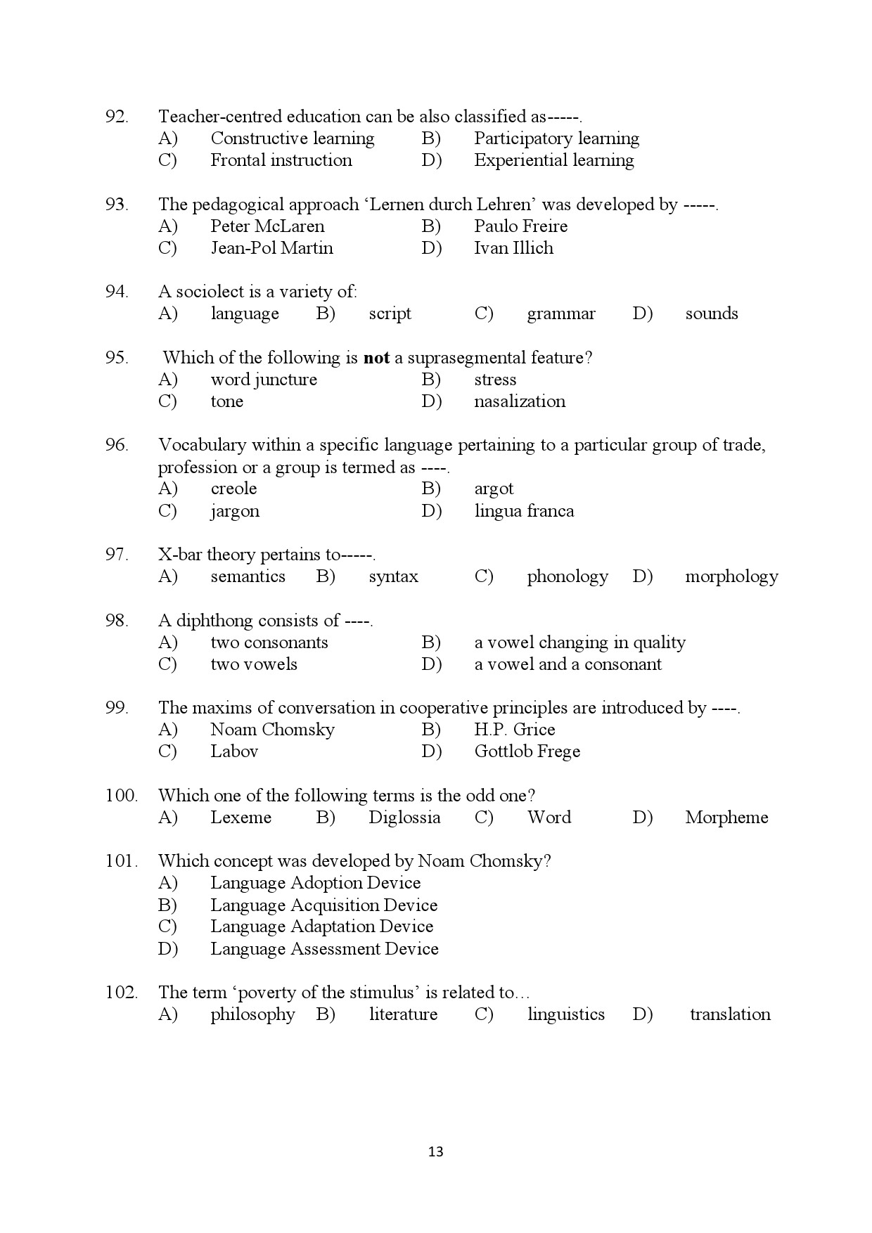 Kerala SET German Exam Question Paper January 2024 13