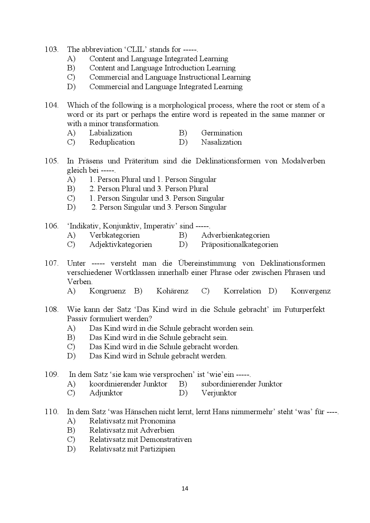 Kerala SET German Exam Question Paper January 2024 14