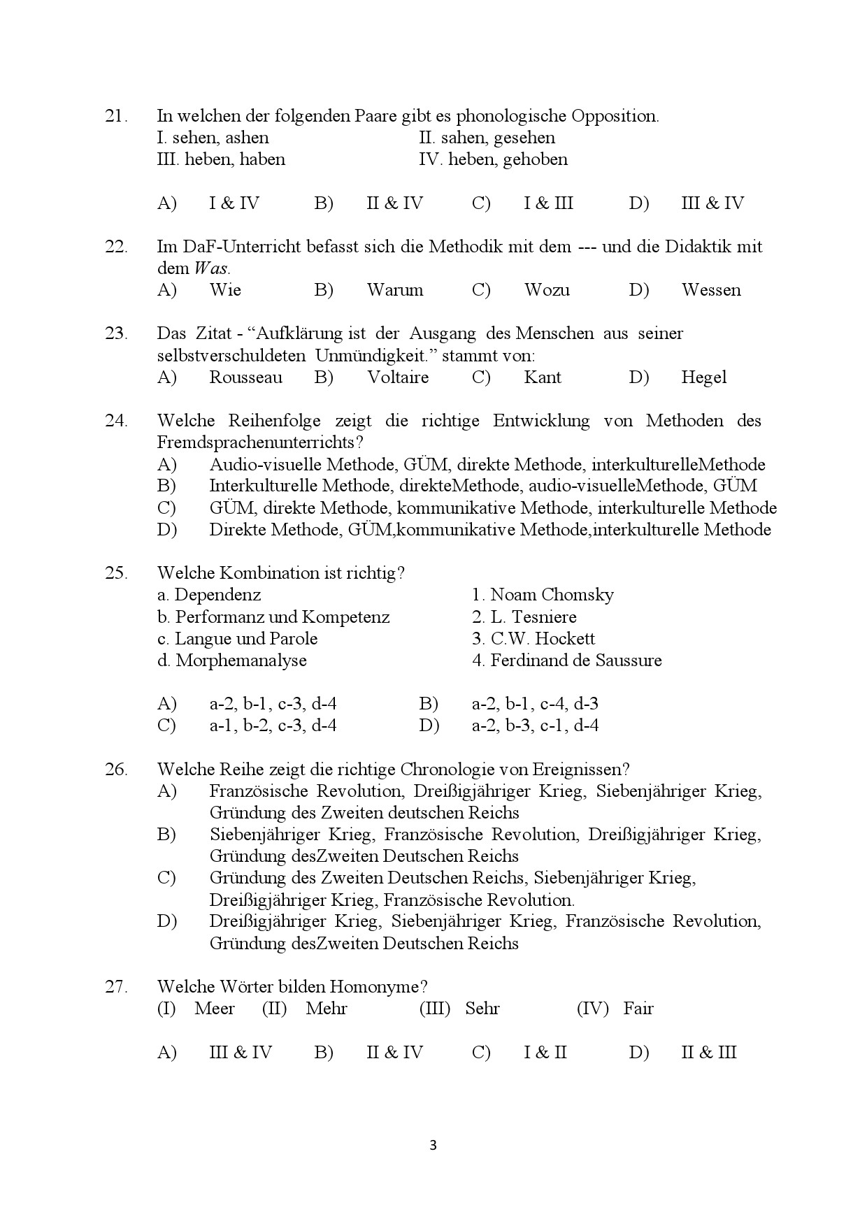 Kerala SET German Exam Question Paper January 2024 3