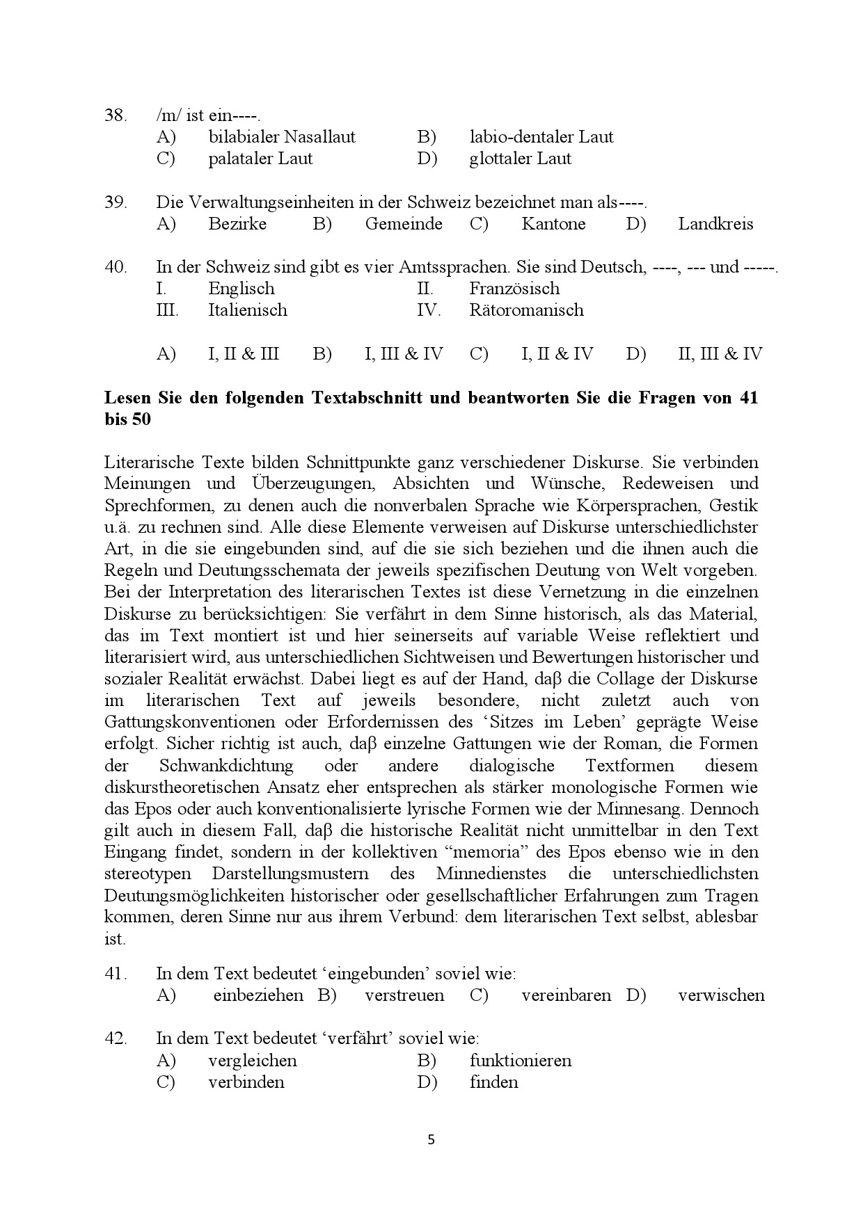 Kerala SET German Exam Question Paper January 2024 5