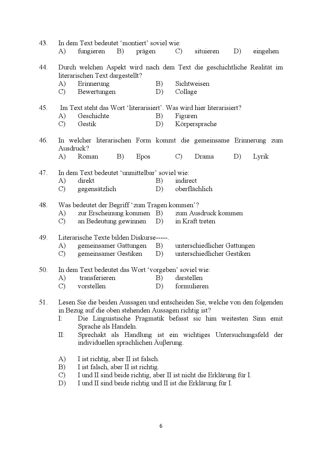 Kerala SET German Exam Question Paper January 2024 6