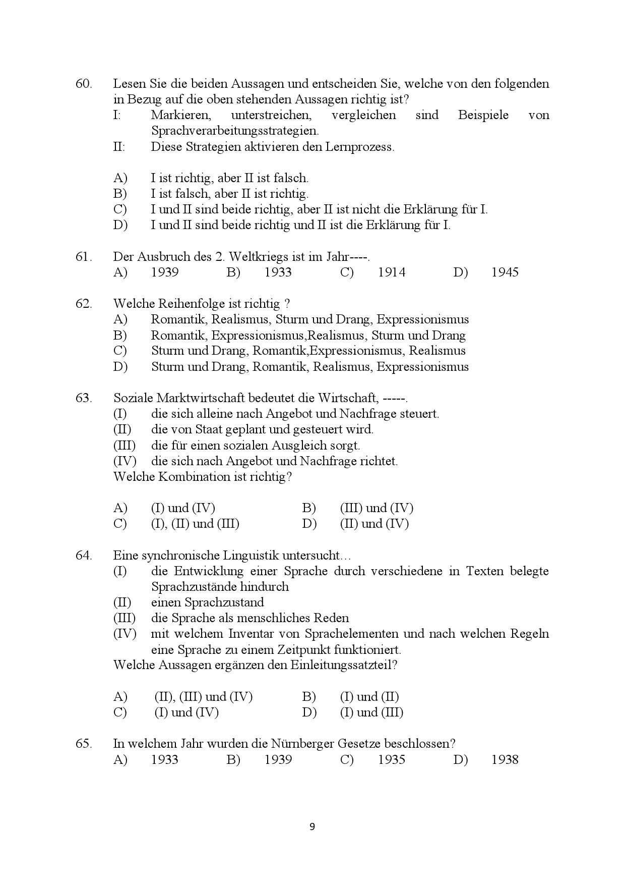 Kerala SET German Exam Question Paper January 2024 9