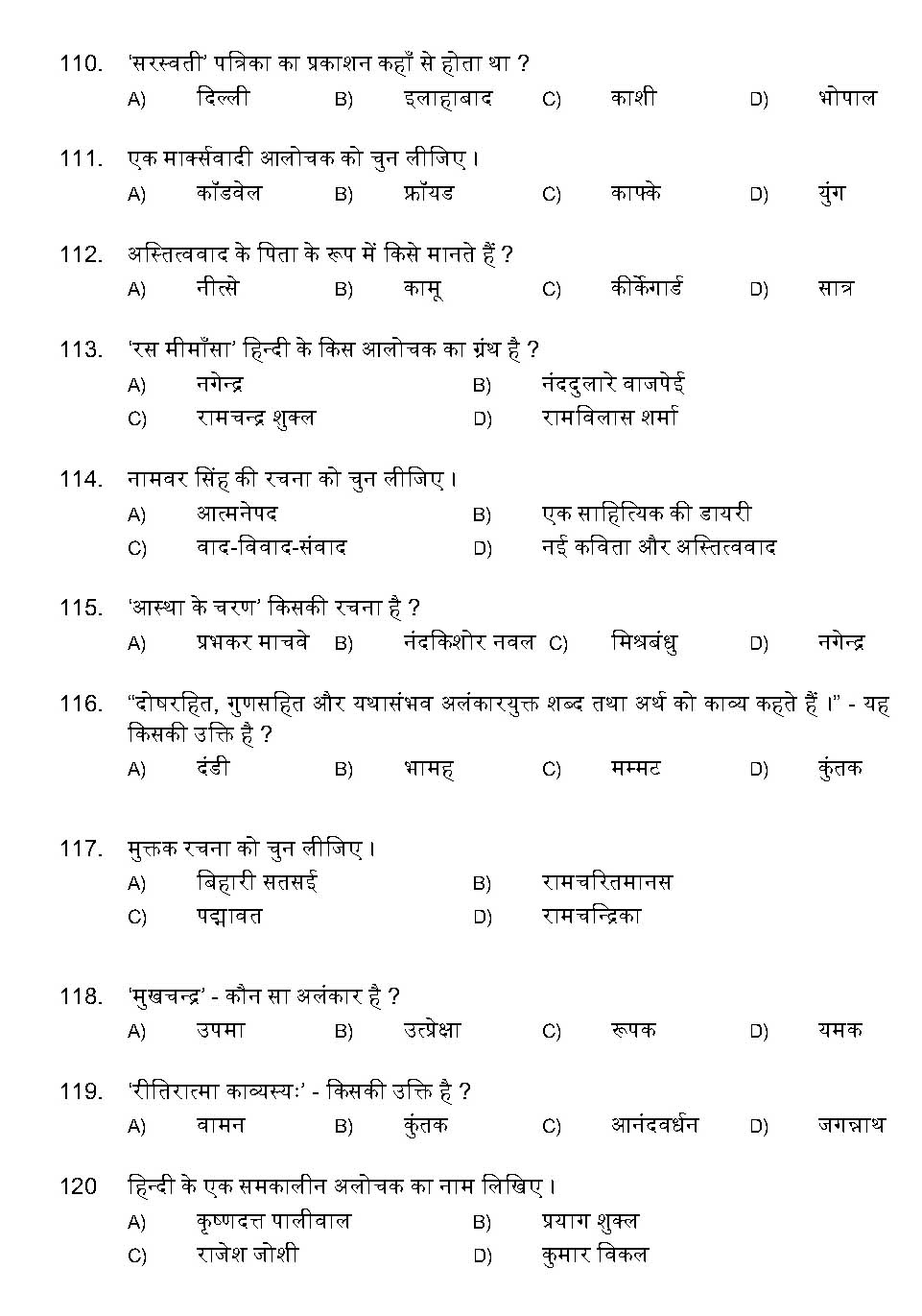 Kerala SET Hindi Exam 2011 Question Code 91113 12