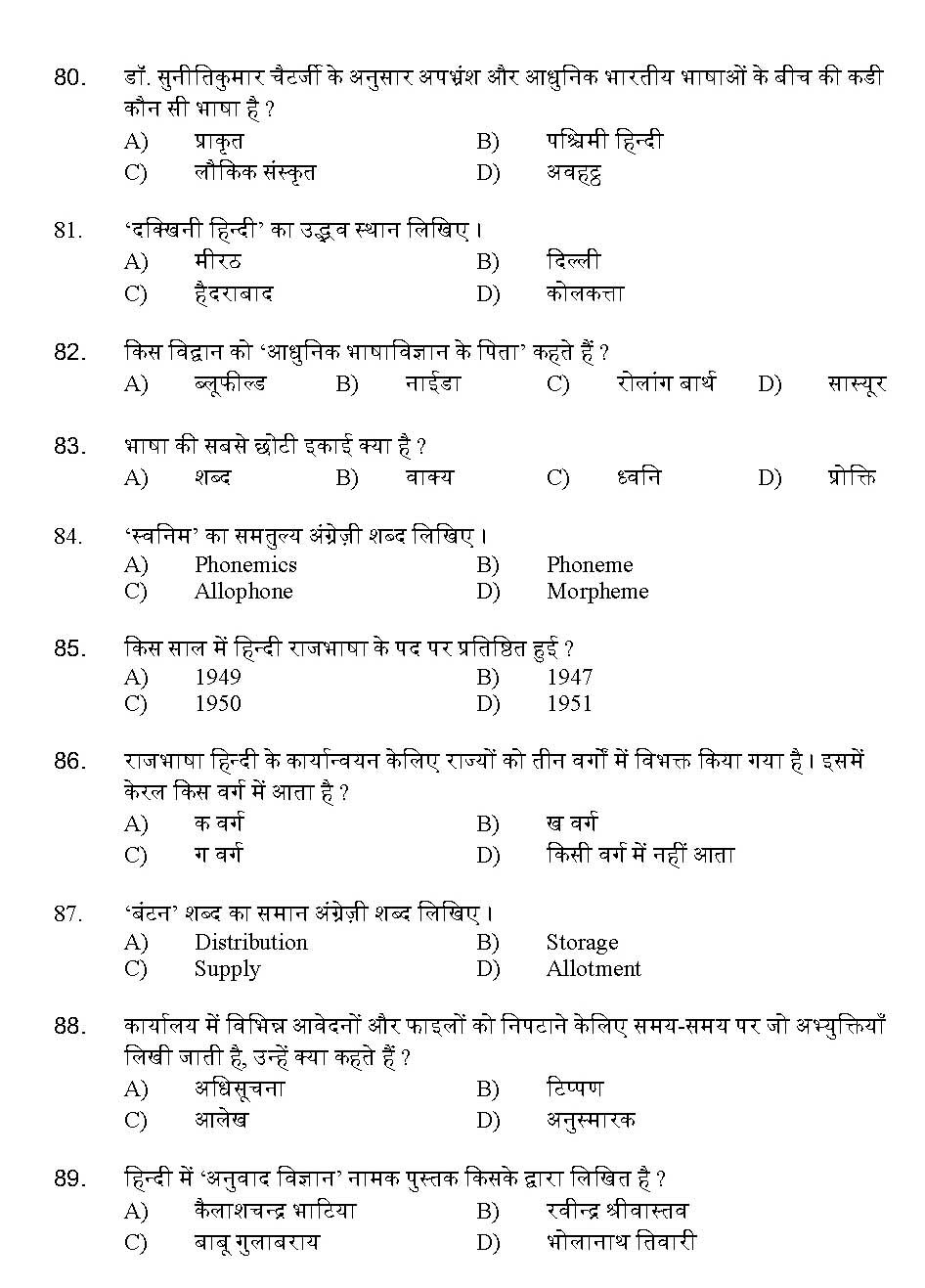 Kerala SET Hindi Exam 2012 Question Code 12913 9