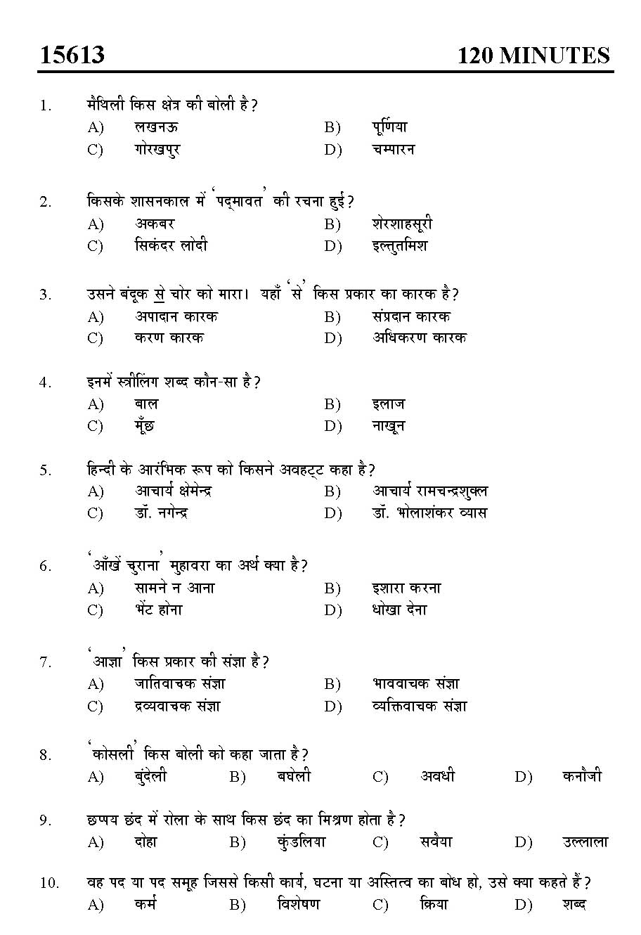 Kerala SET Hindi Exam 2015 Question Code 15613 1
