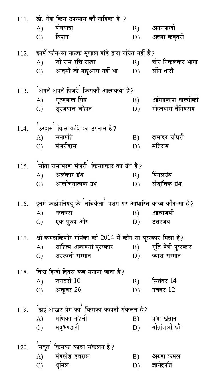 Kerala SET Hindi Exam 2015 Question Code 15613 12