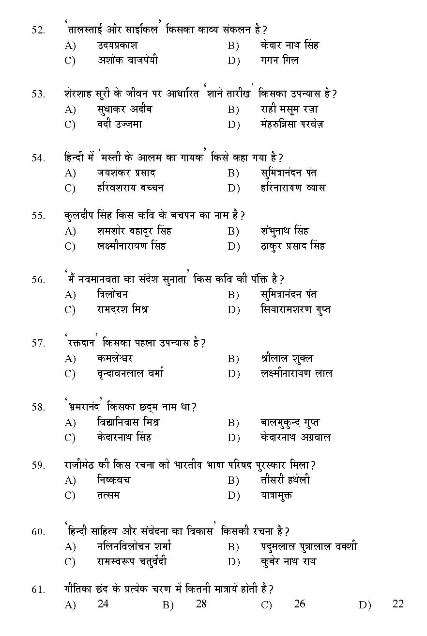 Kerala SET Hindi Exam 2015 Question Code 15613 6