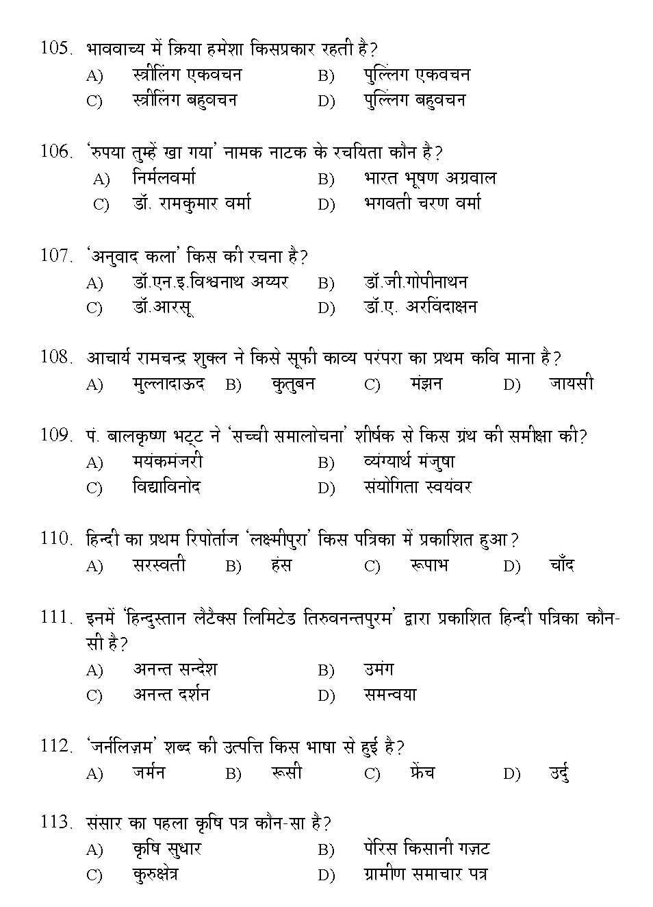 Kerala SET Hindi Exam 2016 Question Code 16113 A 14