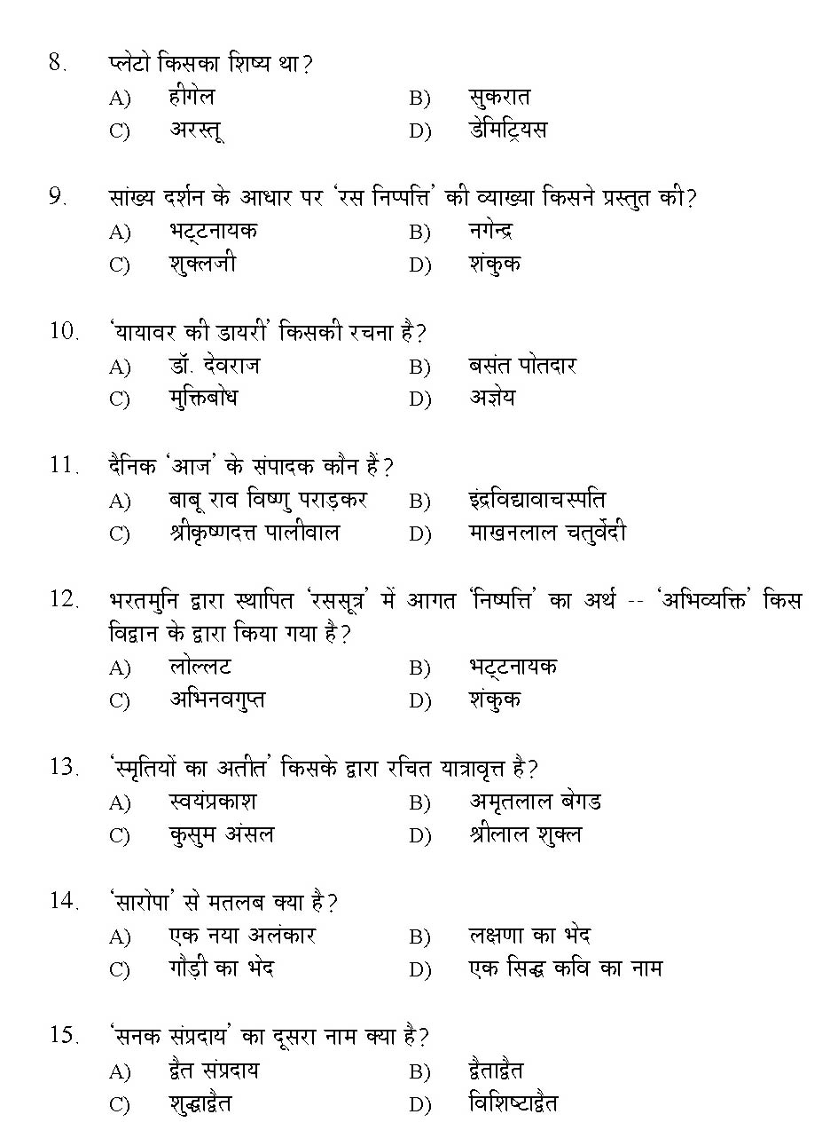 Kerala SET Hindi Exam 2016 Question Code 16113 A 2