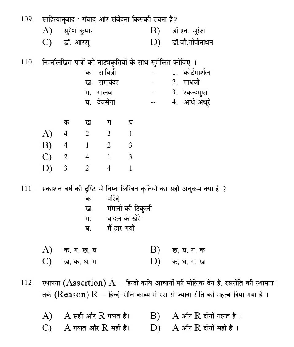 Kerala SET Hindi Exam 2016 Question Code 16613 A 12